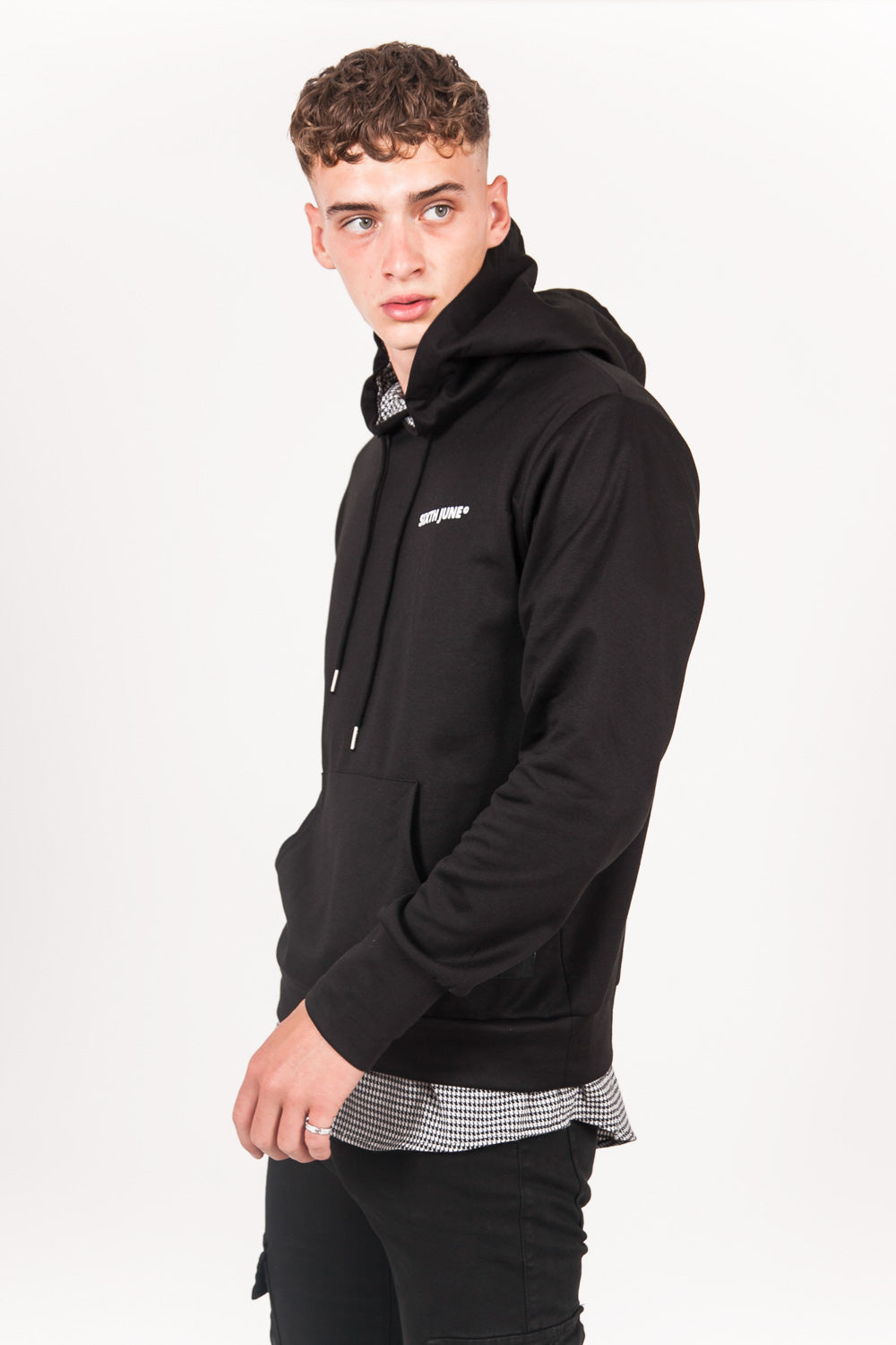 Sixth June - Sweat capuche pied-de-poule logo noir