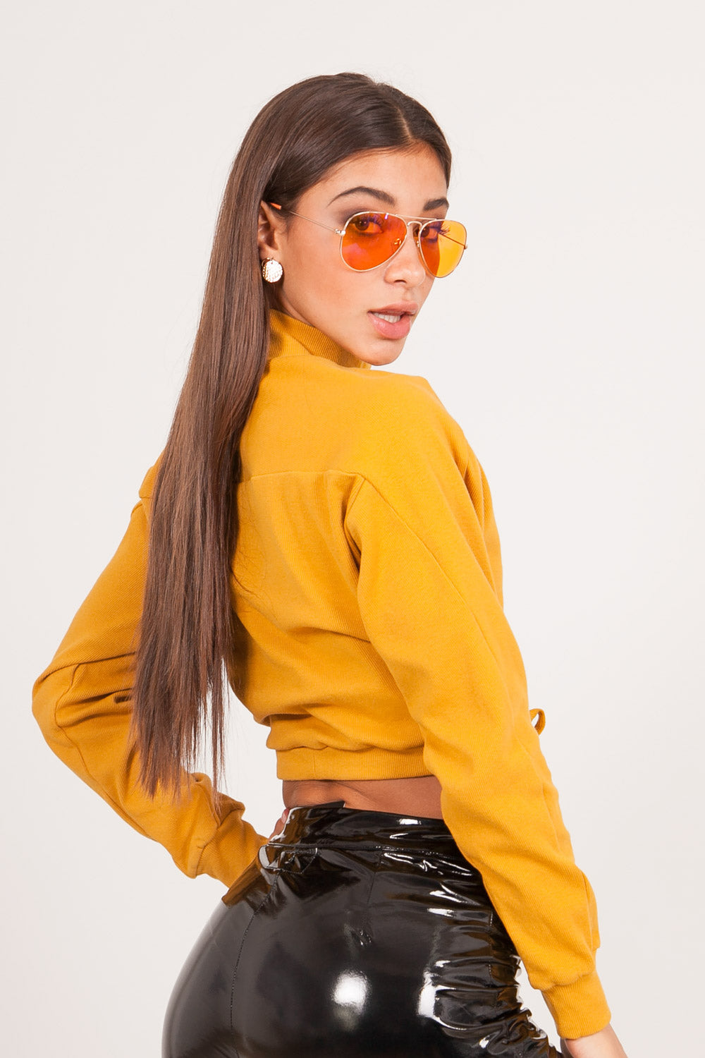 Sixth June - Pull cordon col montant moutarde