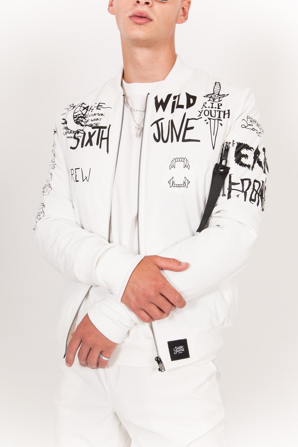 Sixth June - Bomber réfléchissant Crew blanc