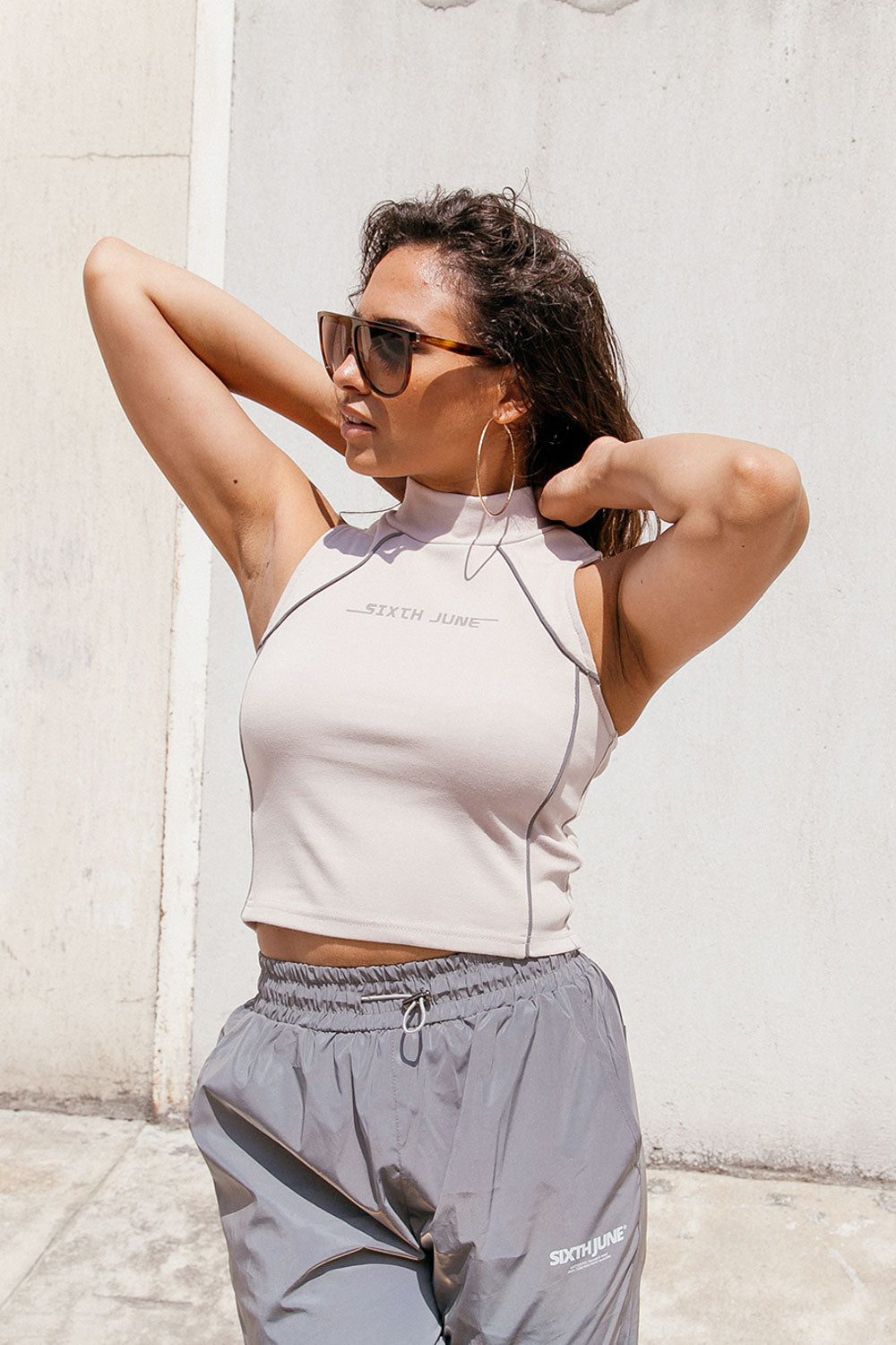 Sixth June - Top réfléchissant liseré logo beige