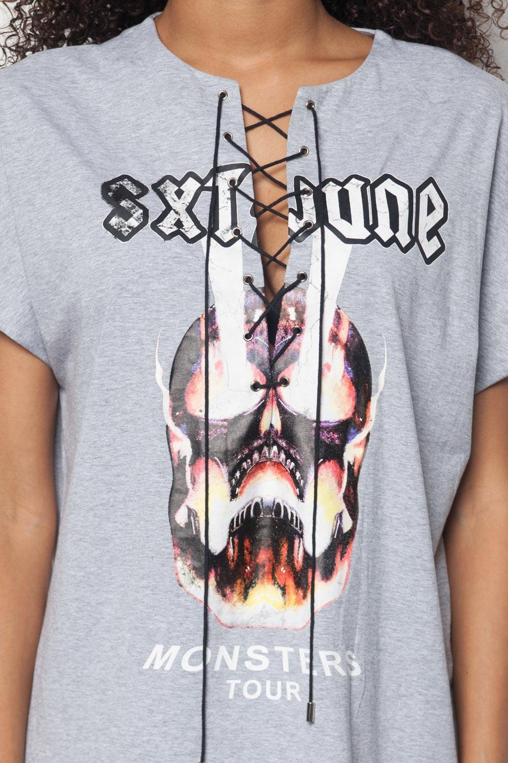 Sixth June - Dress grunge lacing light grey W2642VDR