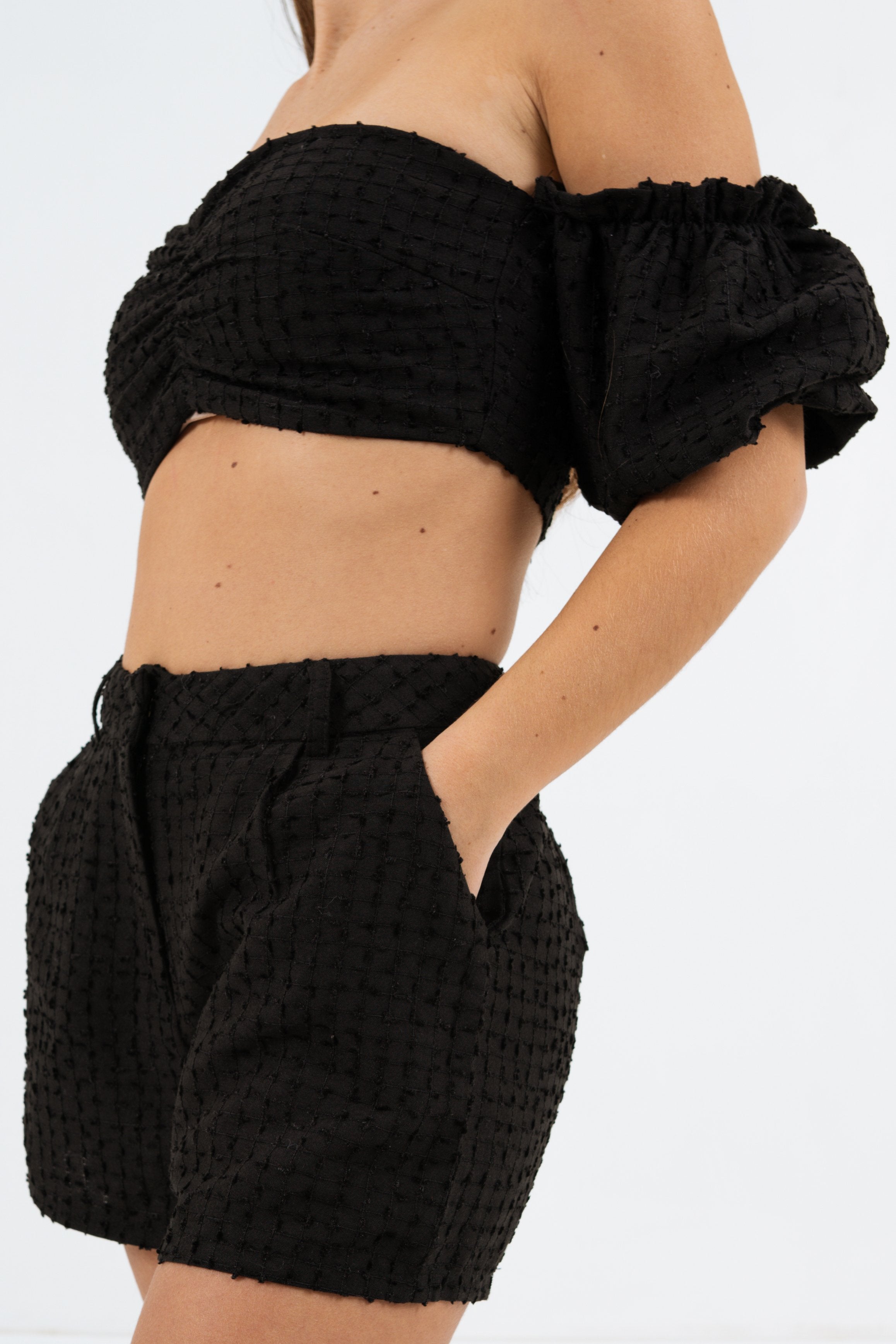 Sixth June - Ensemble top + short boheme texturé Noir