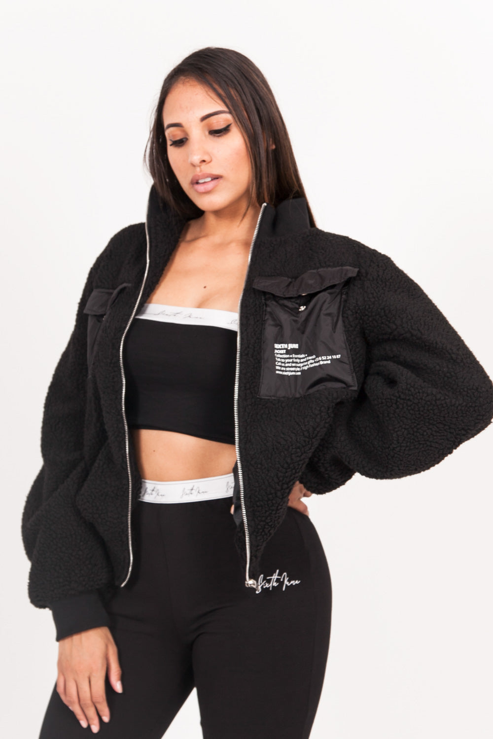 Sixth June - Veste sherpa poche cargo noir