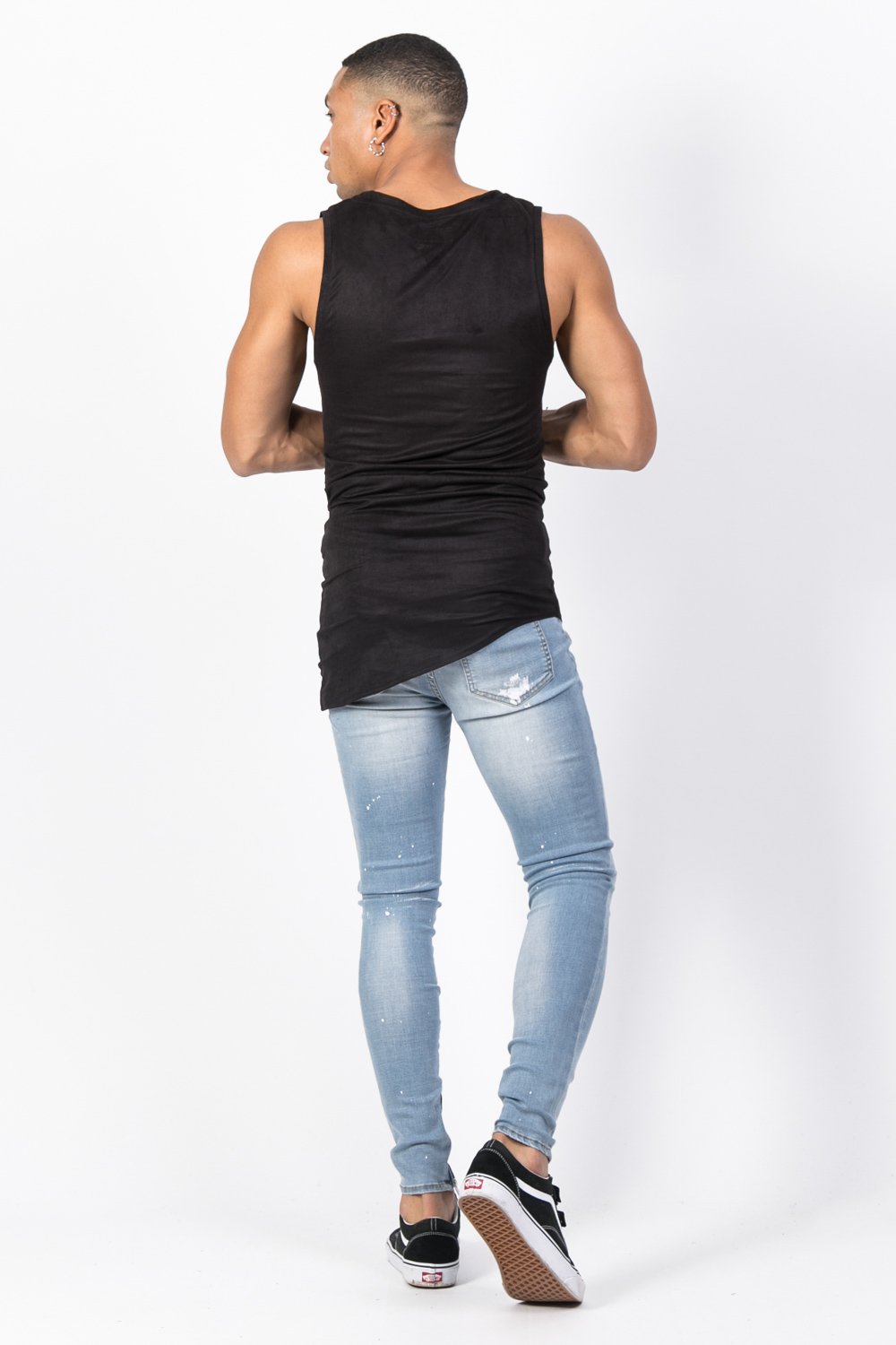 Asymmetric Suedette Tank Black