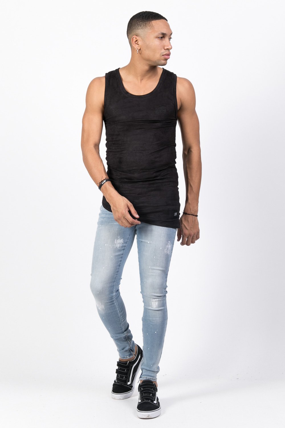 Asymmetric Suedette Tank Black