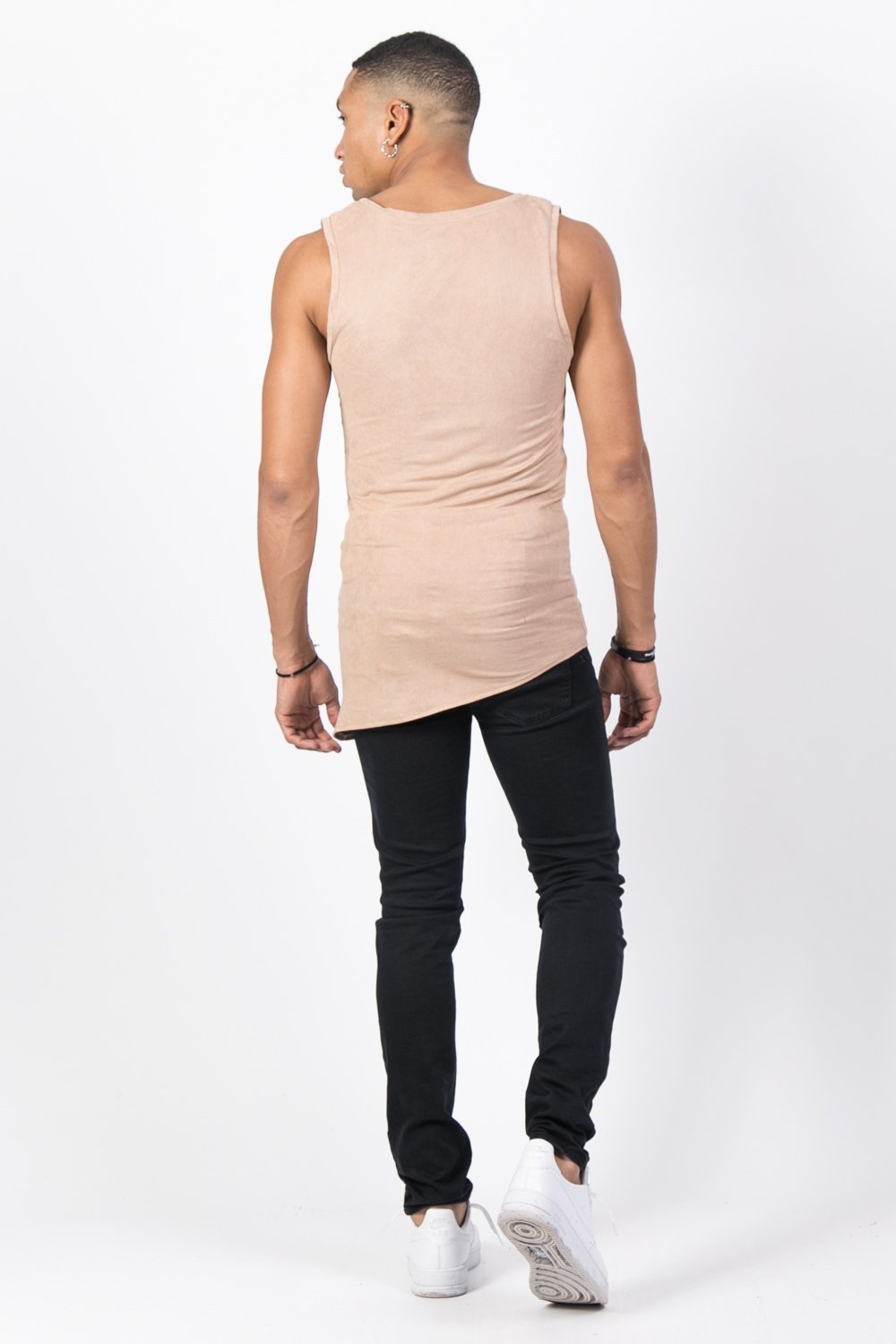 Asymmetric Suedette Tank Beige