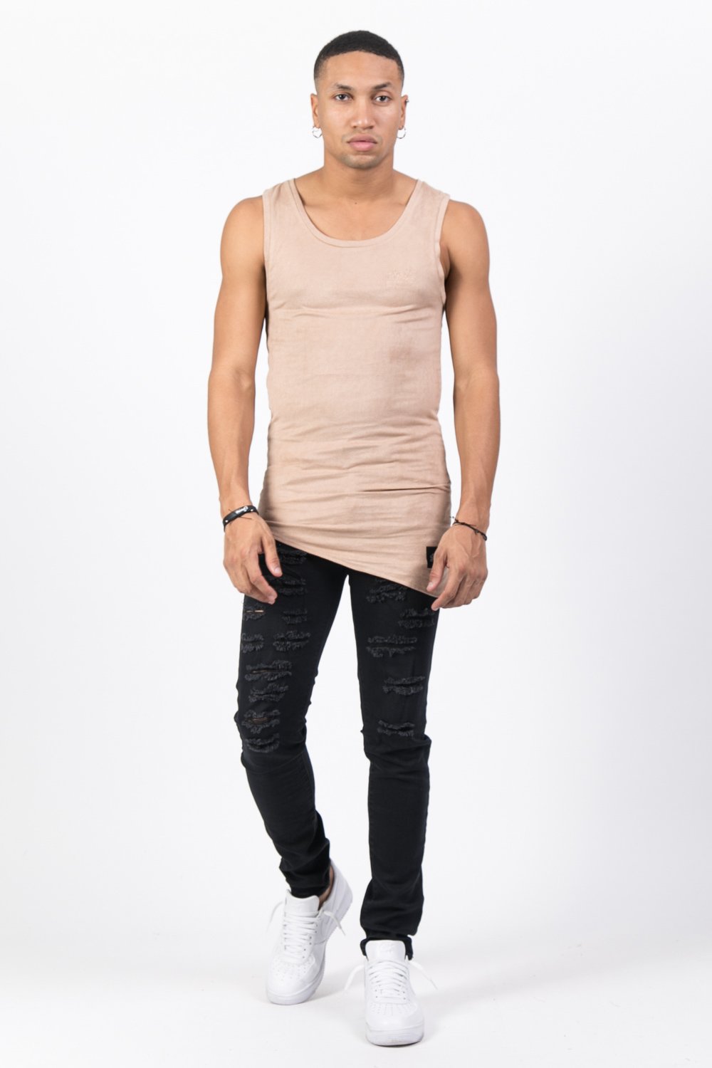 Asymmetric Suedette Tank Beige