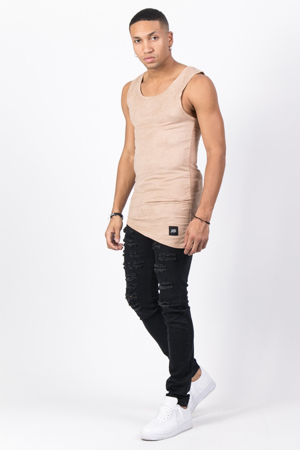 Asymmetric Suedette Tank Beige