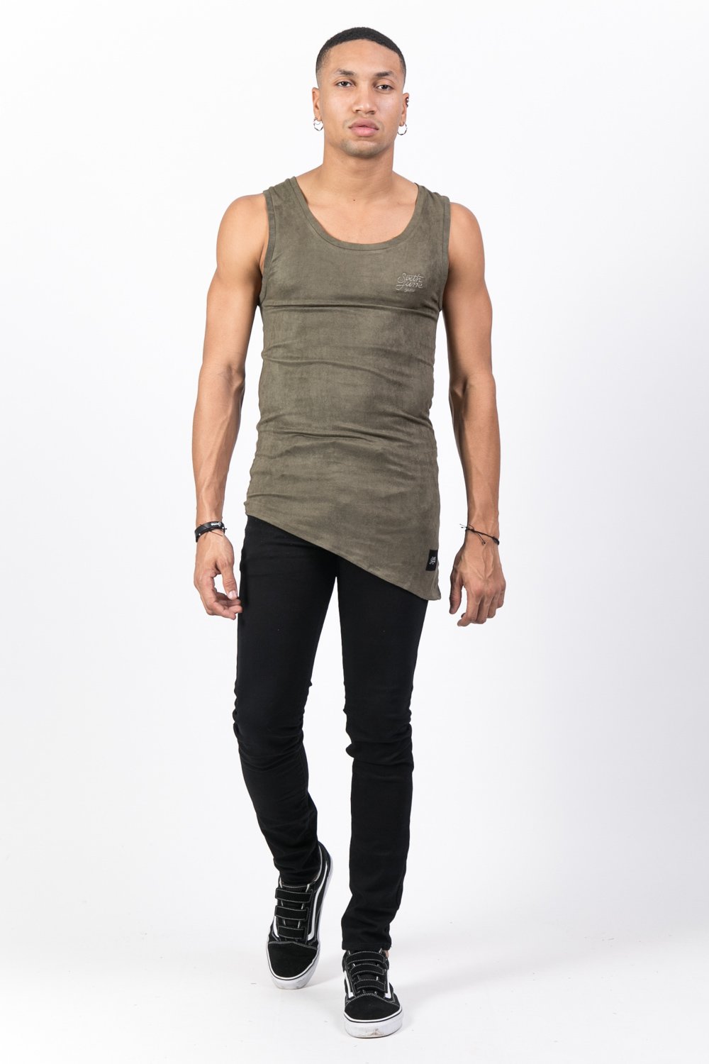 Débardeur suédine asymétrique kaki