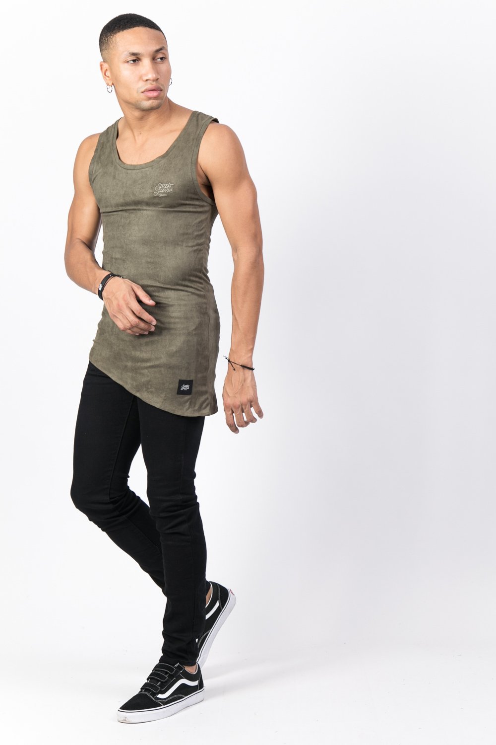 Débardeur suédine asymétrique kaki