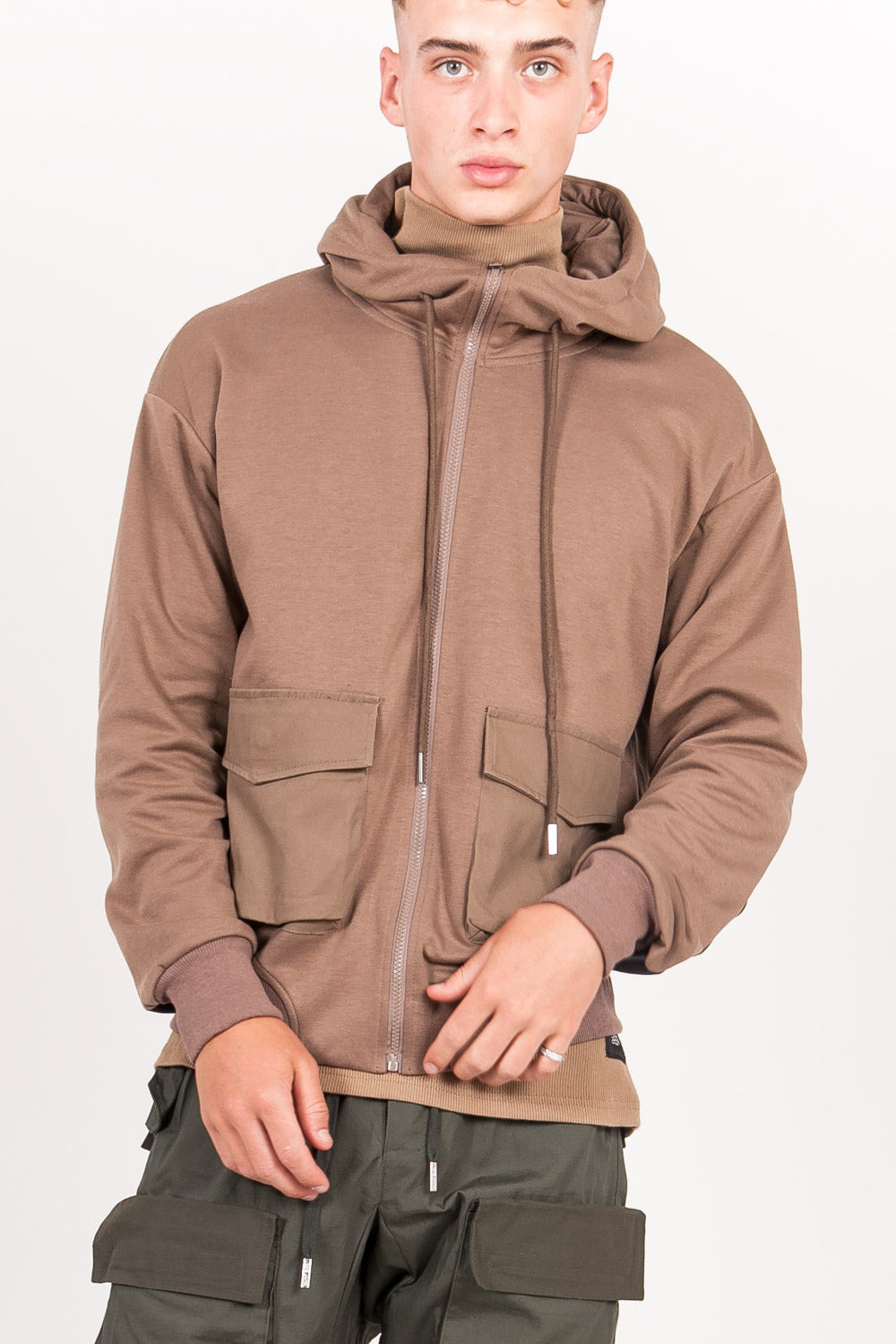 Sixth June - Sweat capuche zippée cargo beige