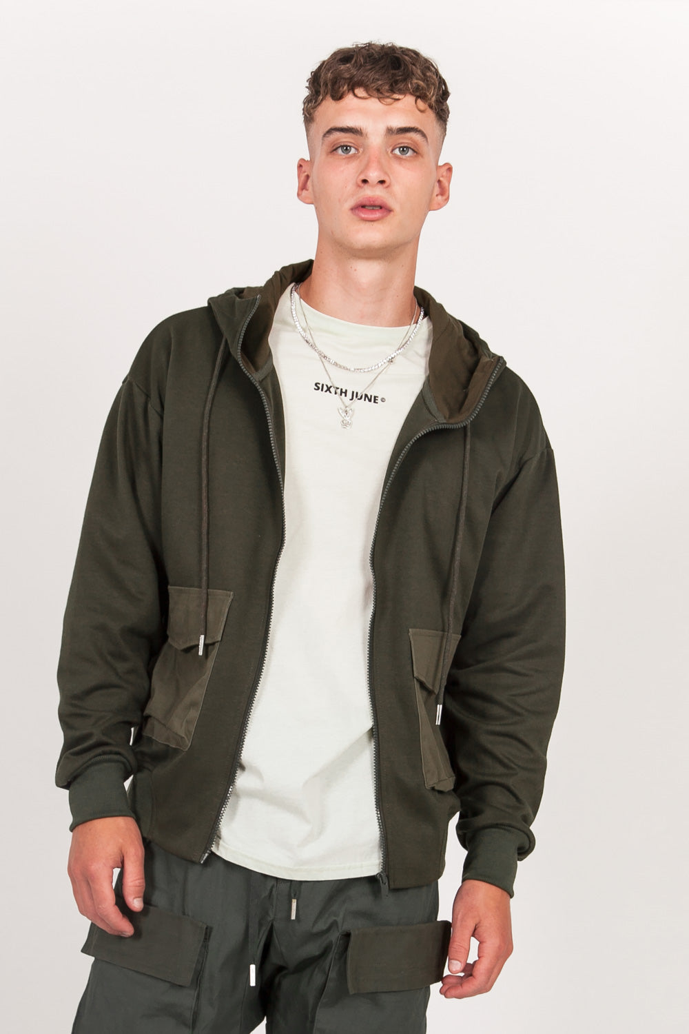 Sixth June - Sweat capuche zippée cargo kaki