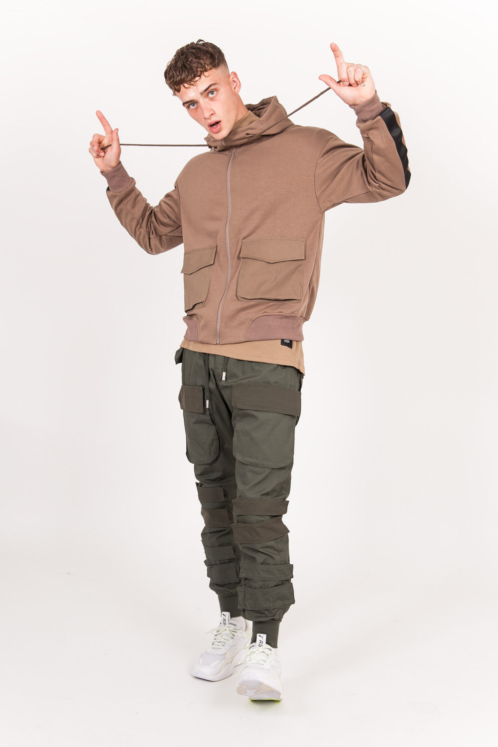 Sixth June - Sweat capuche zippée cargo beige