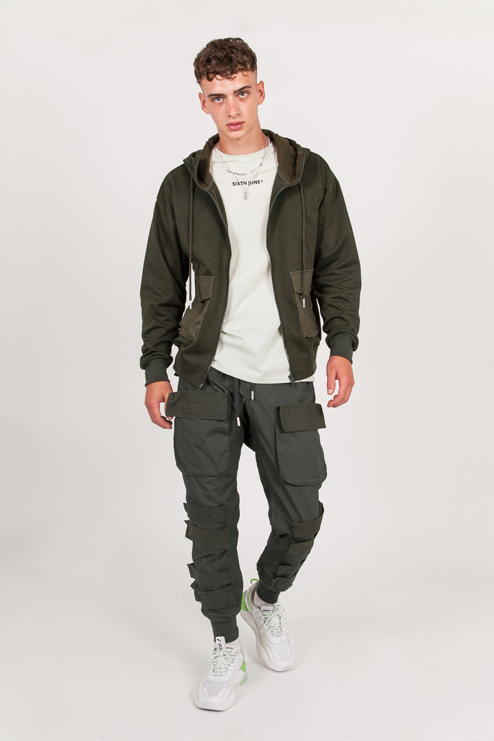 Sixth June - Sweat capuche zippée cargo kaki