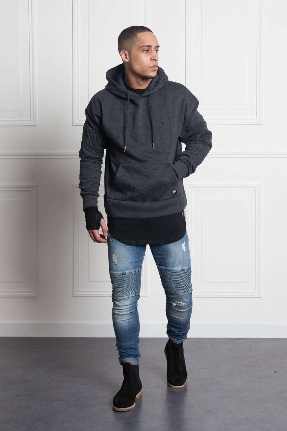 Sixth June - Sweat biker destroy gris foncé M2127PSW