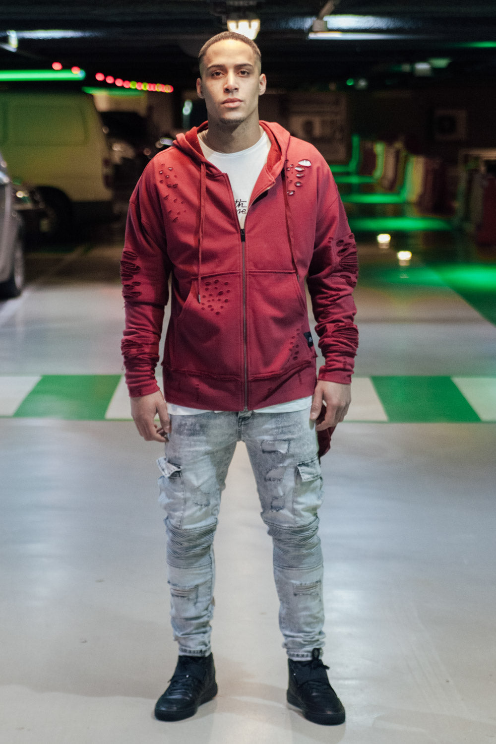 Sixth June - Sweat-shirt biker destroy marsala M2414VJA