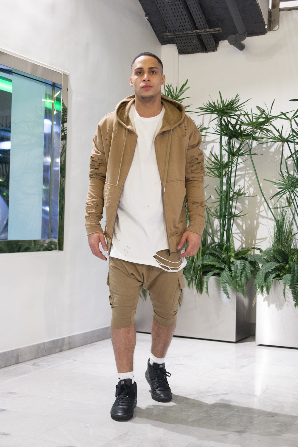 Sixth June - Sweat-shirt biker destroy beige M2414VJA