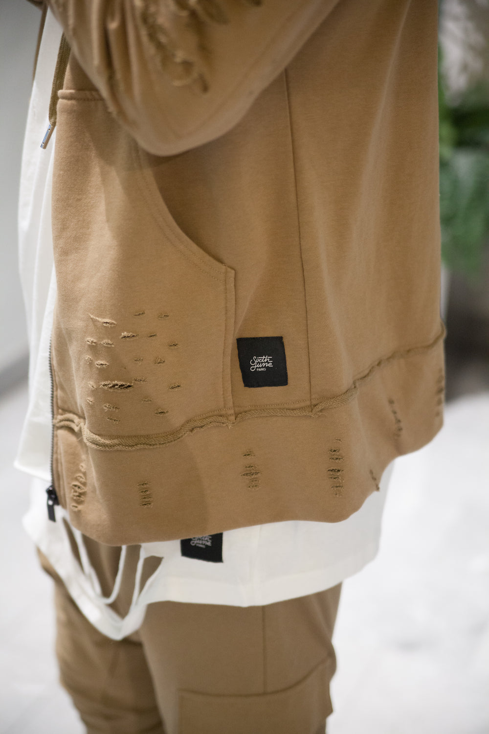 Sixth June - Sweat-shirt biker destroy beige M2414VJA