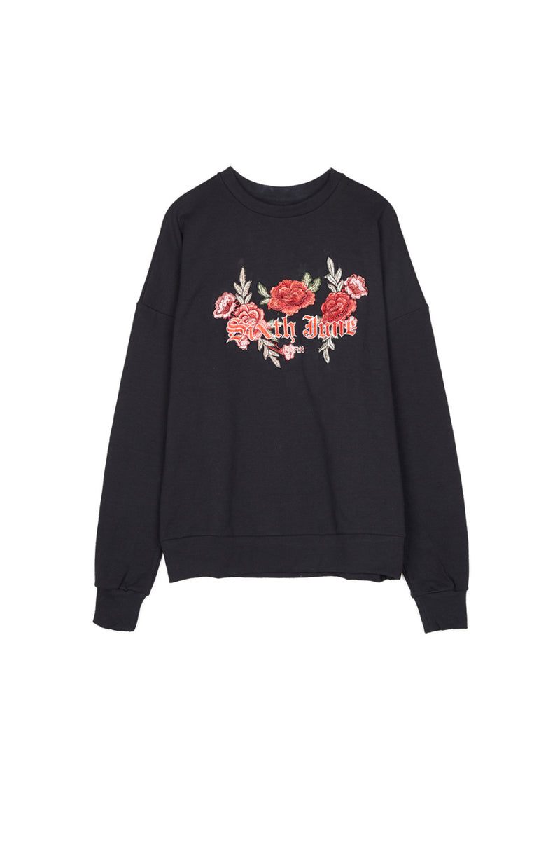 Sixth June - Sweatshirt brodé roses noir