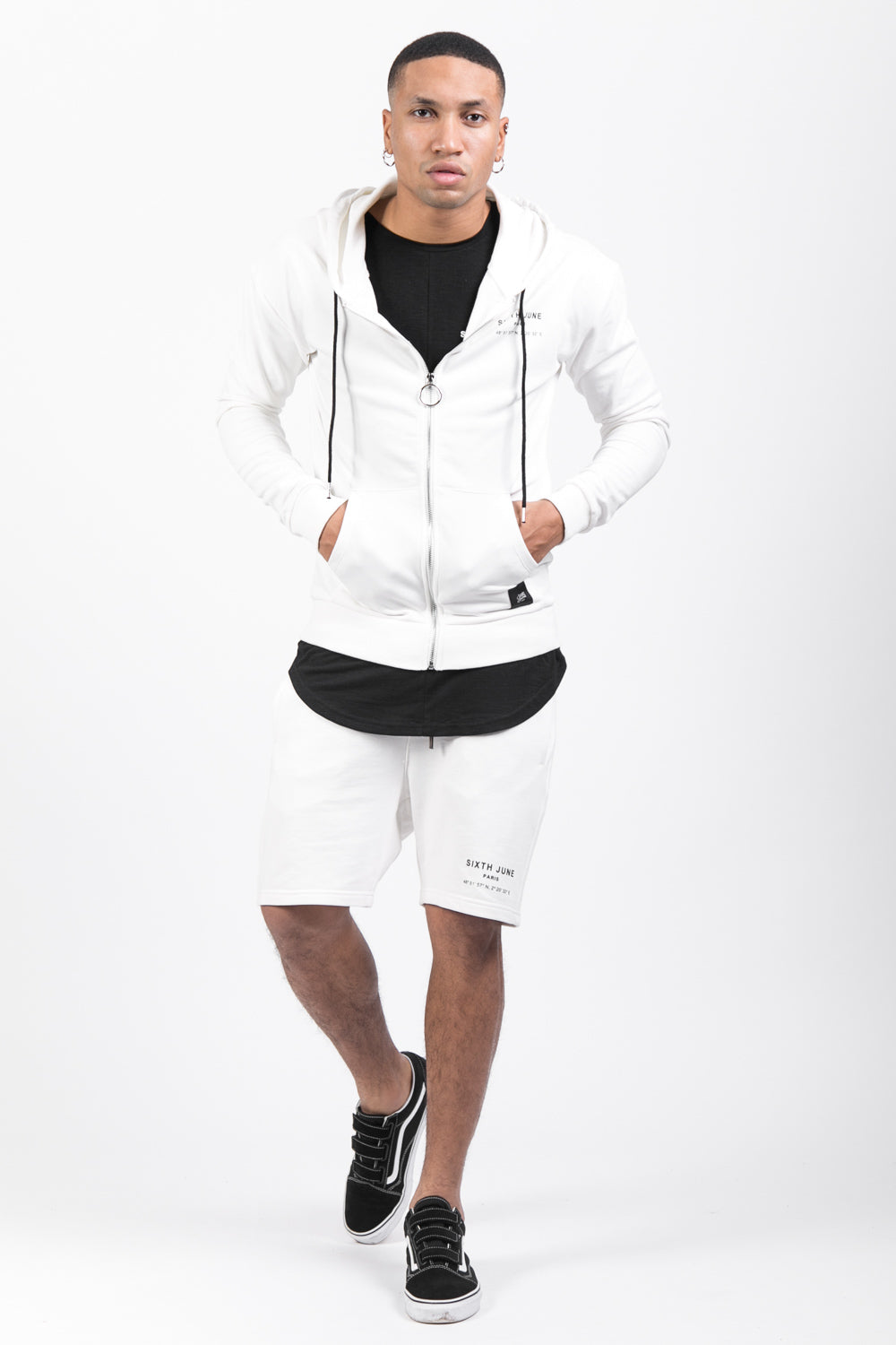Sixth June - Sweat capuche Paris GPS zippé blanc