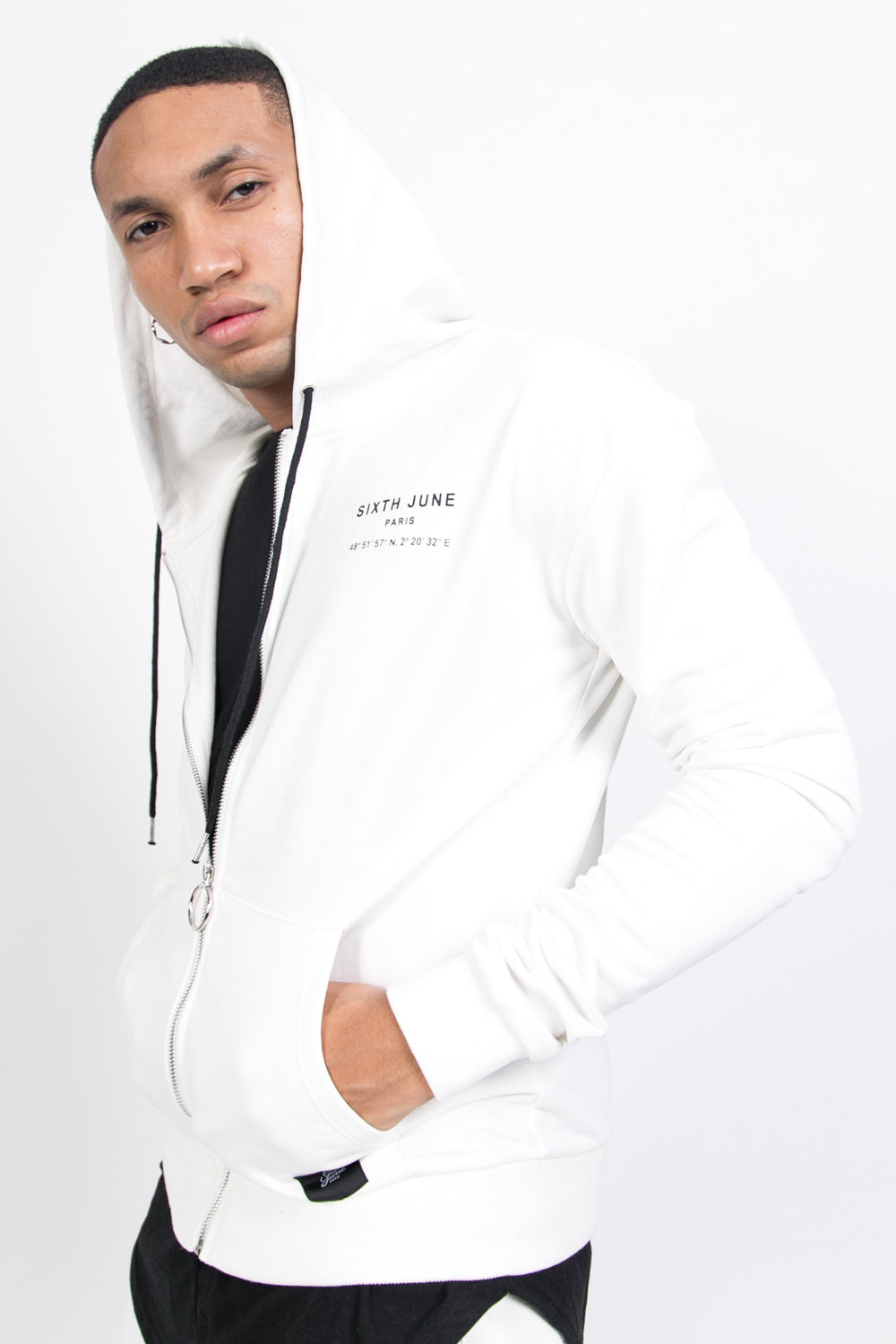 Sixth June - Sweat capuche Paris GPS zippé blanc