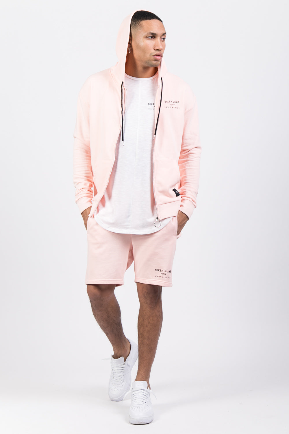 Sixth June - Sweat capuche Paris GPS zippé rose