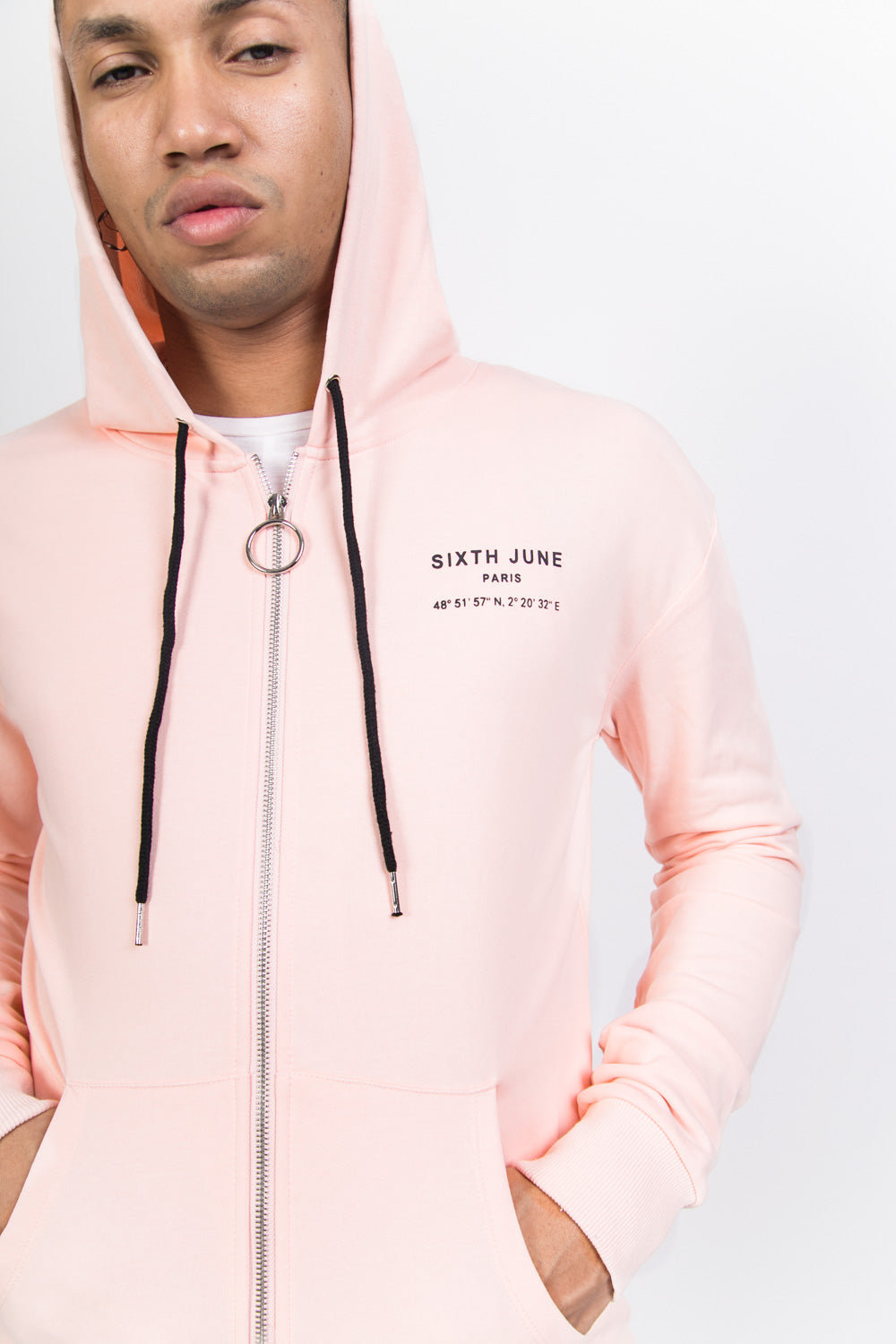 Sixth June - Sweat capuche Paris GPS zippé rose