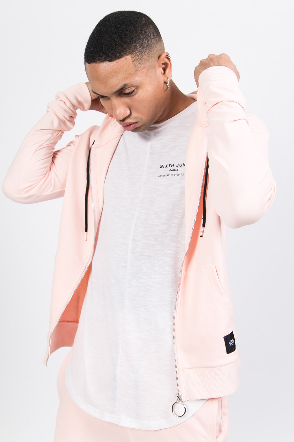 Sixth June - Sweat capuche Paris GPS zippé rose