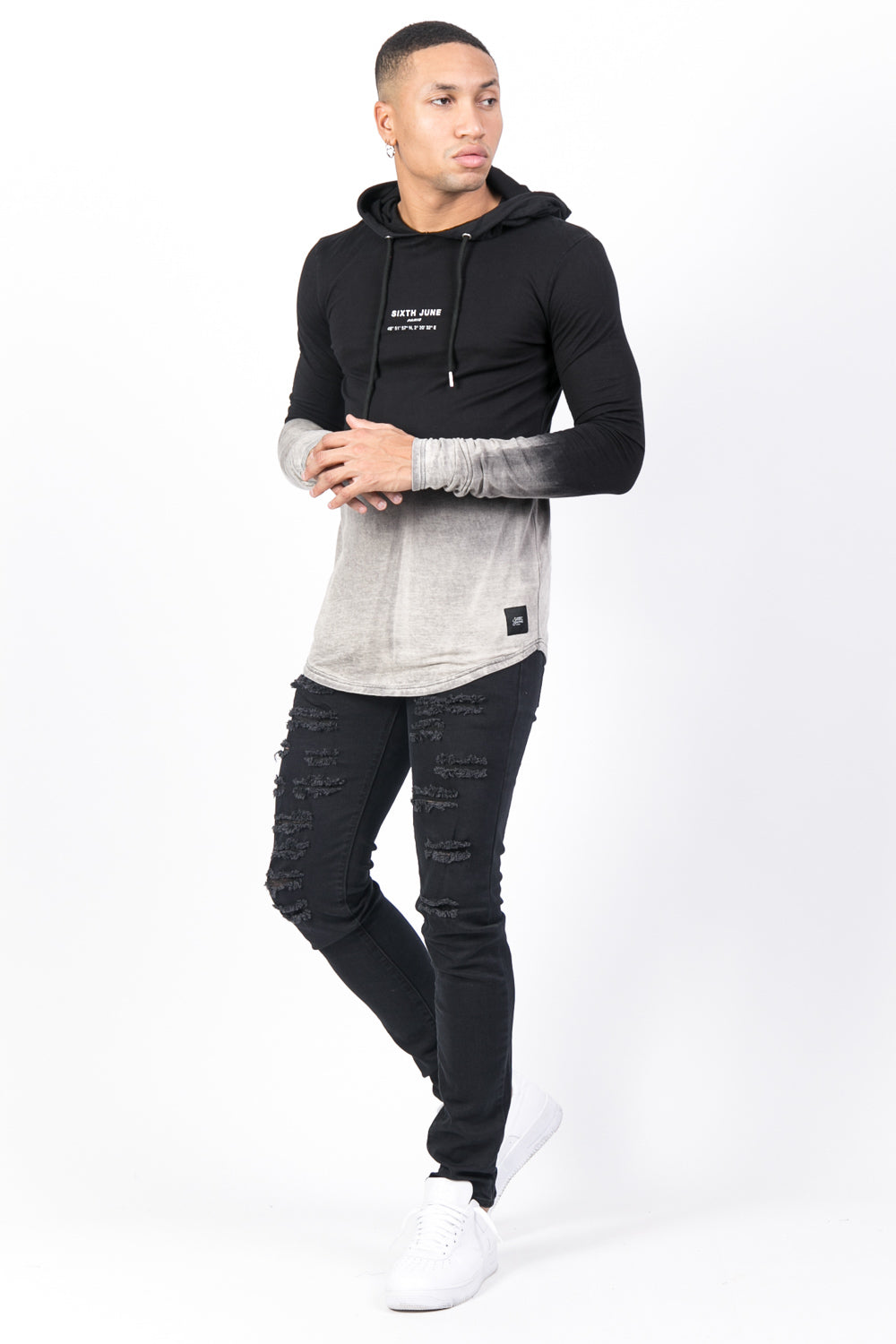 Sixth June - T-shirt capuche tie dye Paris GPS noir blanc