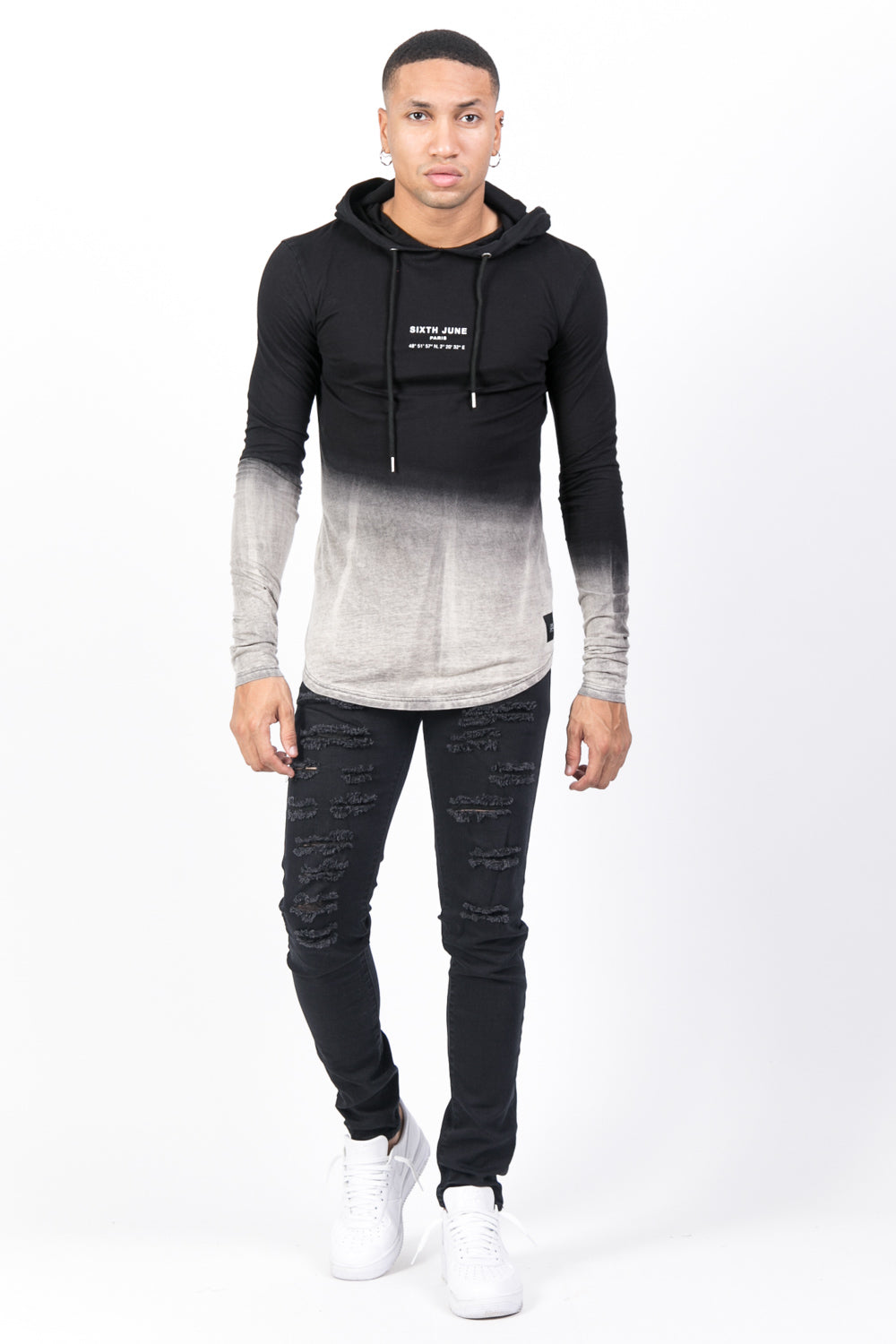 Sixth June - T-shirt capuche tie dye Paris GPS noir blanc