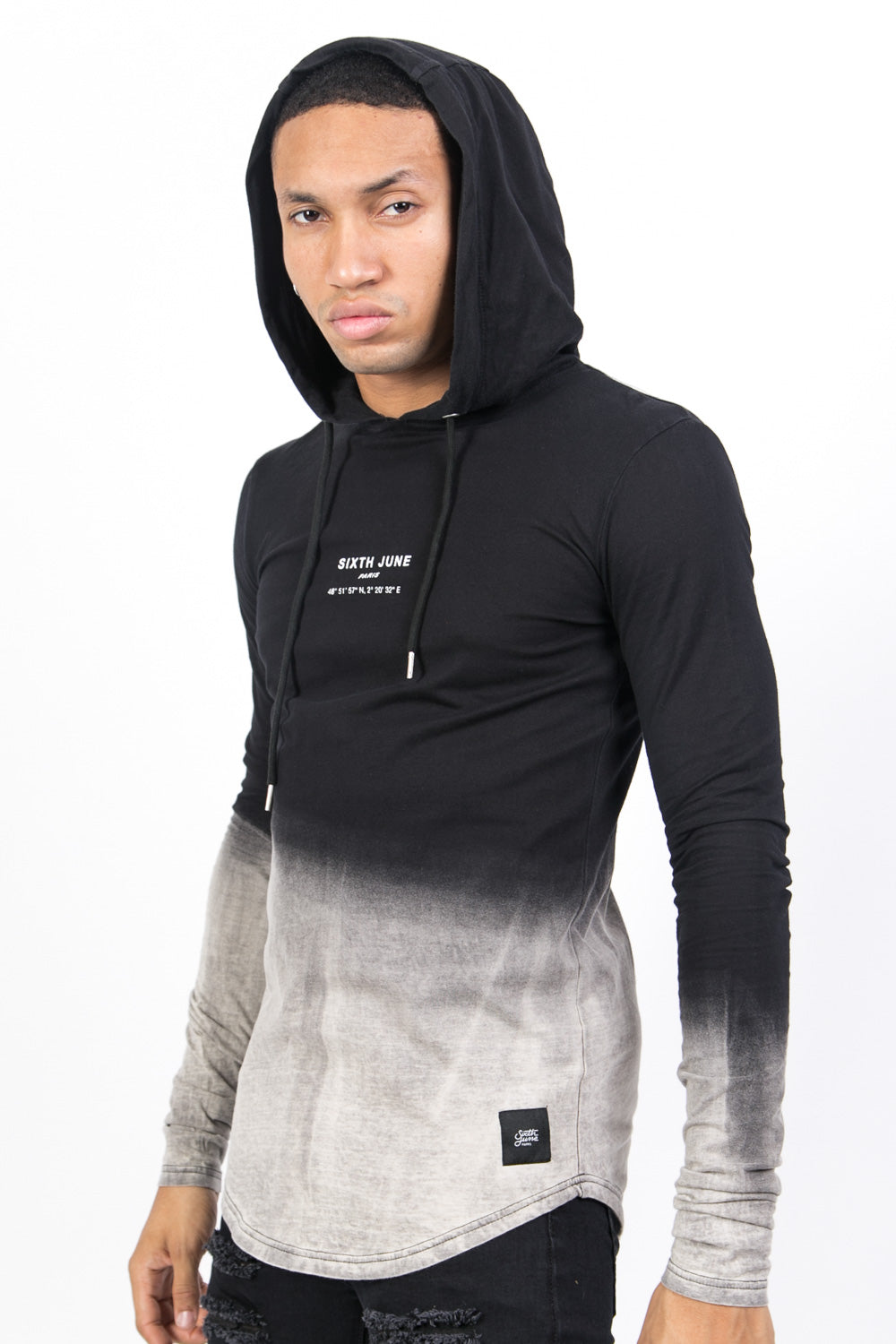 Sixth June - T-shirt capuche tie dye Paris GPS noir blanc