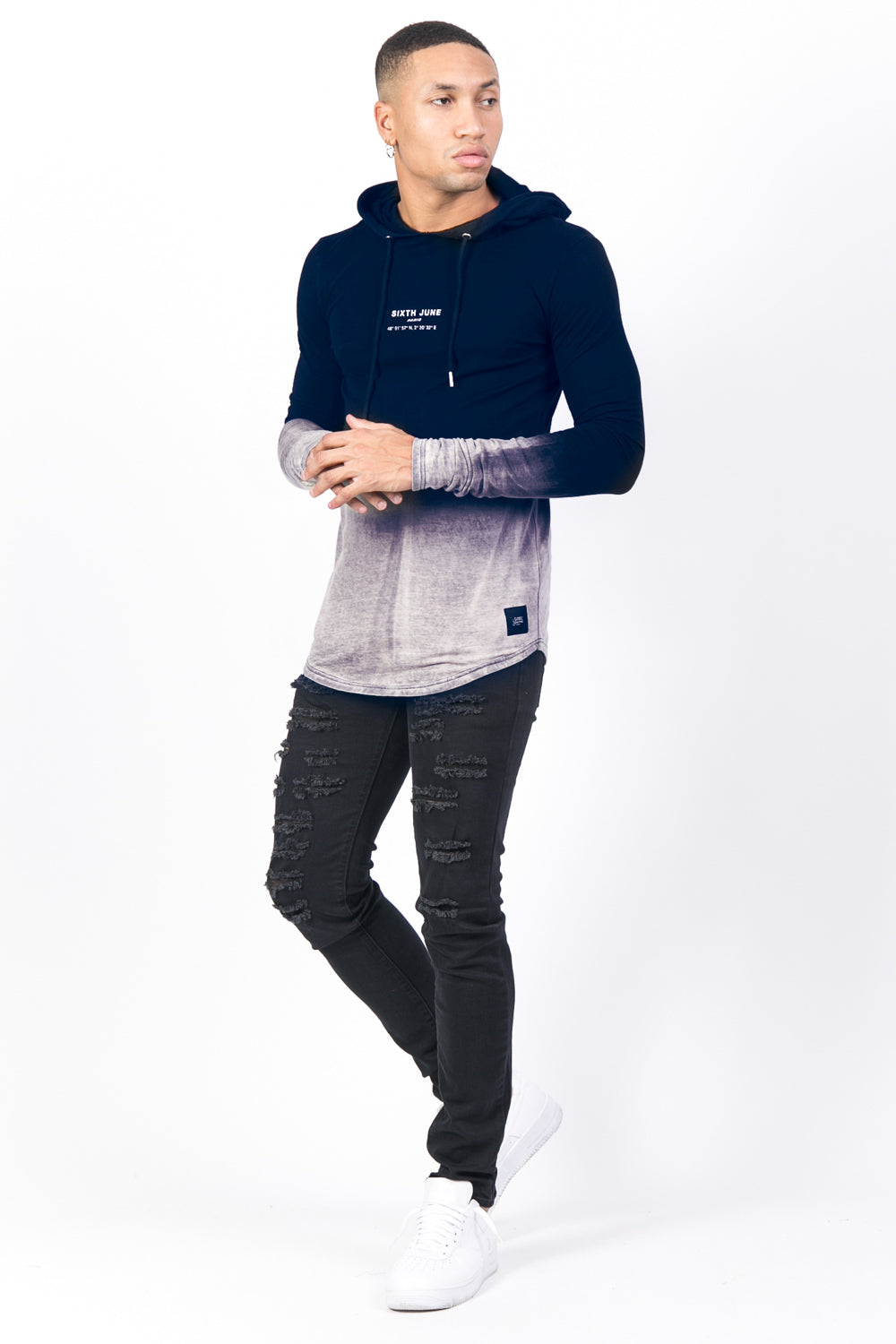 Sixth June - T-shirt capuche tie dye Paris GPS bleu blanc