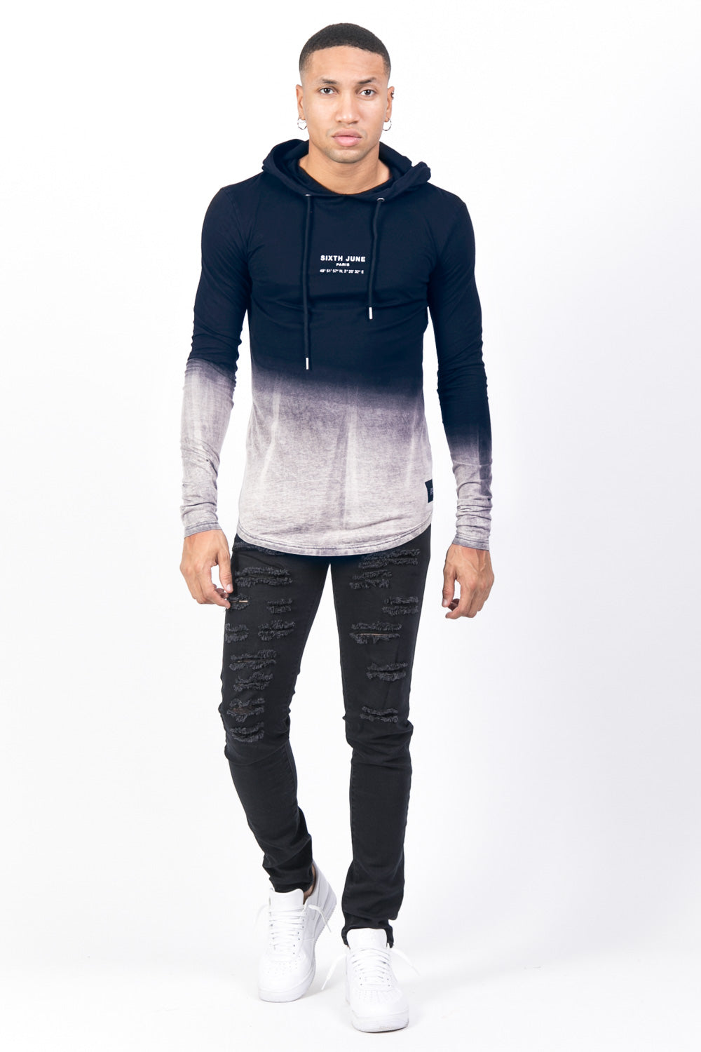 Sixth June - T-shirt capuche tie dye Paris GPS bleu blanc