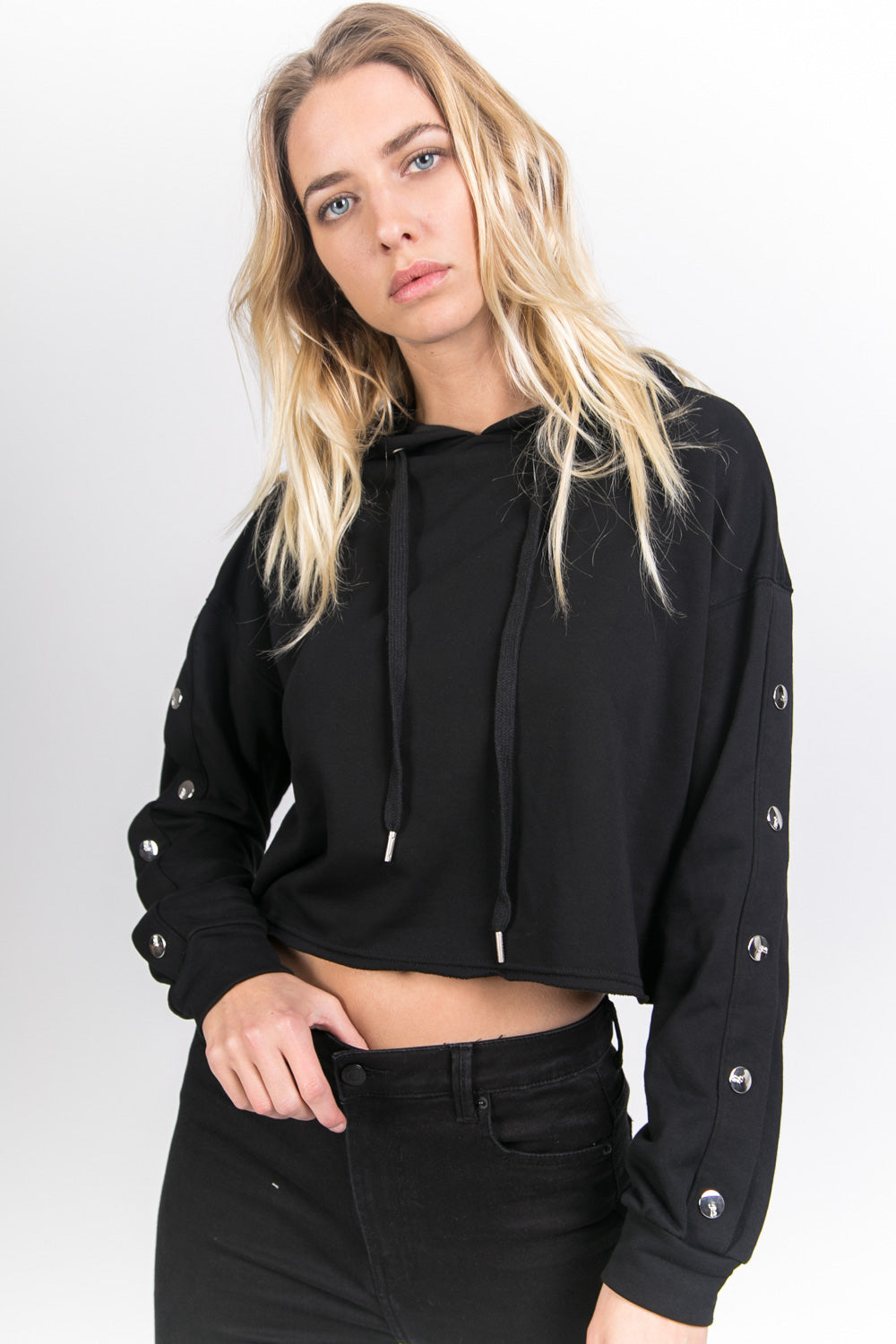 Sixth June - Sweat crop top boutons noir