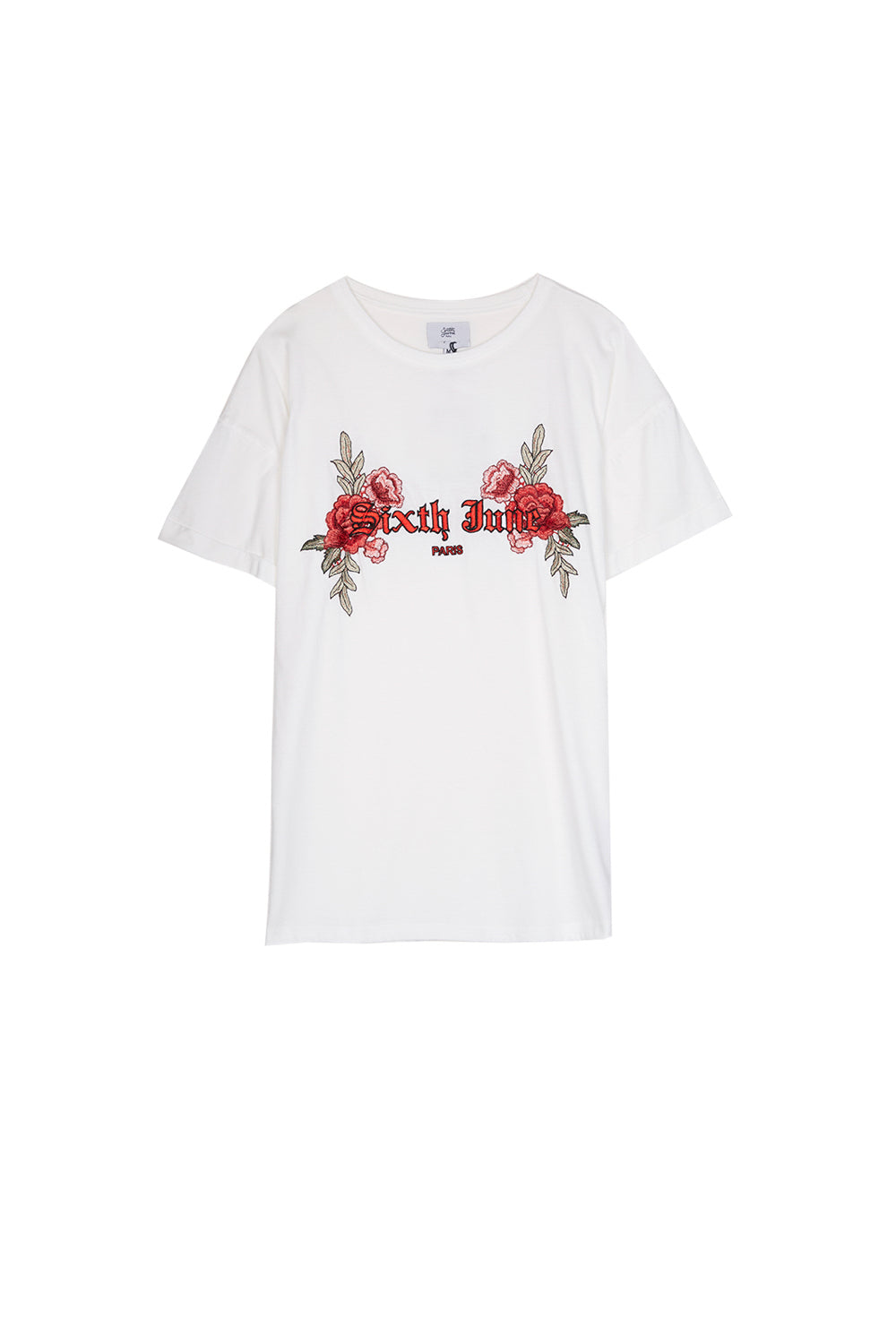 Sixth June - T-shirt brodé roses blanc