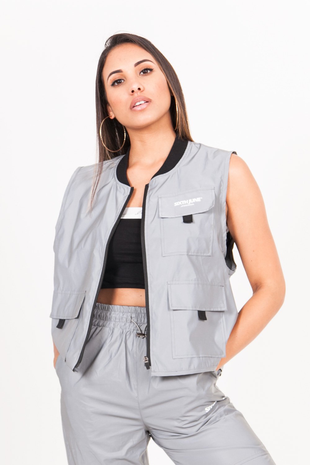 Multiple Pockets Reflective Jacket Grey