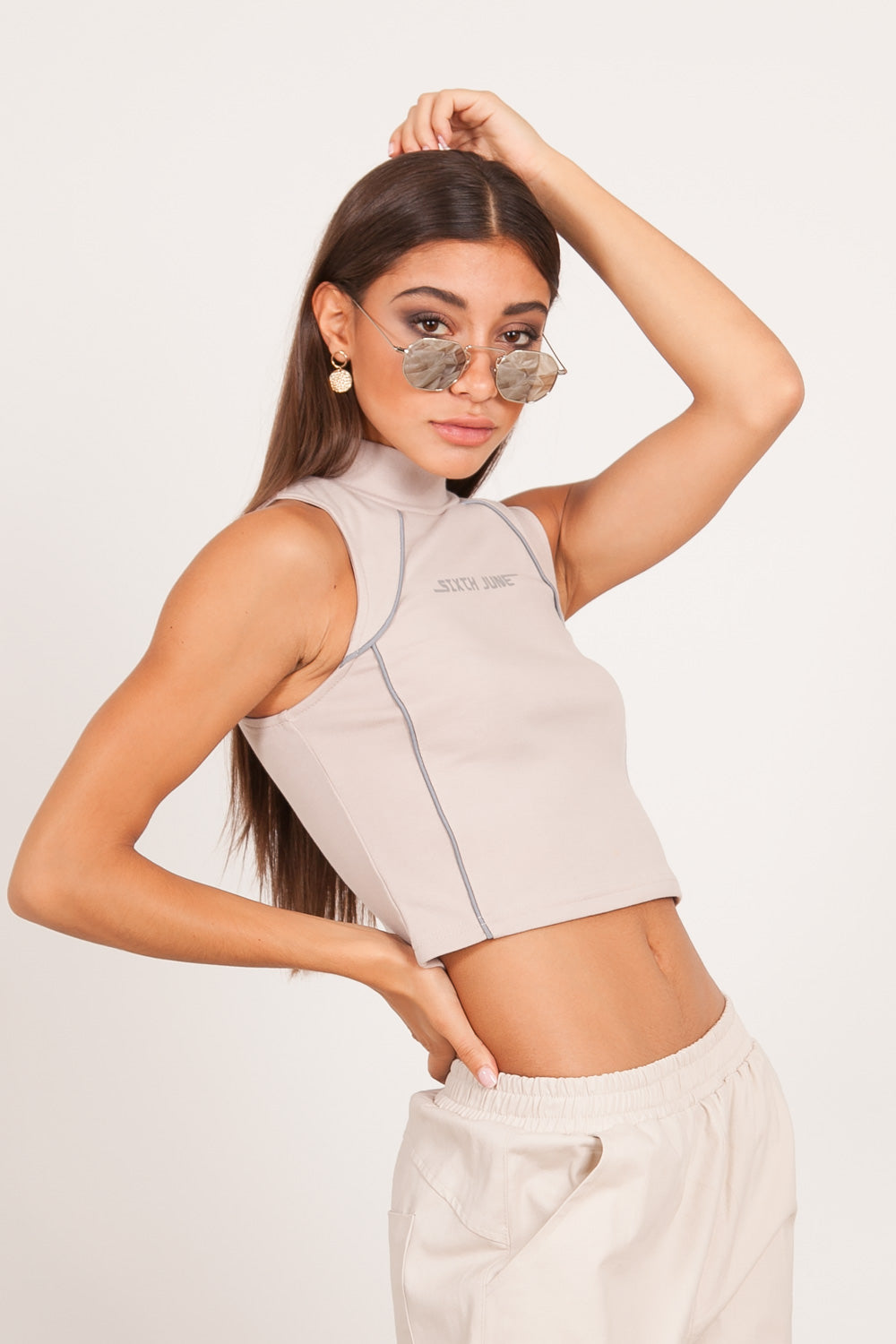 Sixth June - Top réfléchissant liseré logo beige