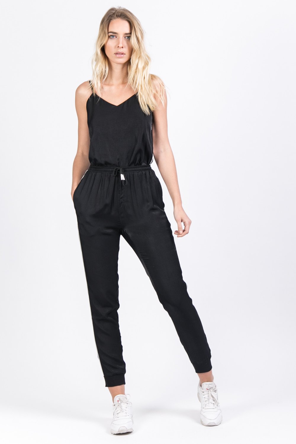 Satin Stripes Tank Black