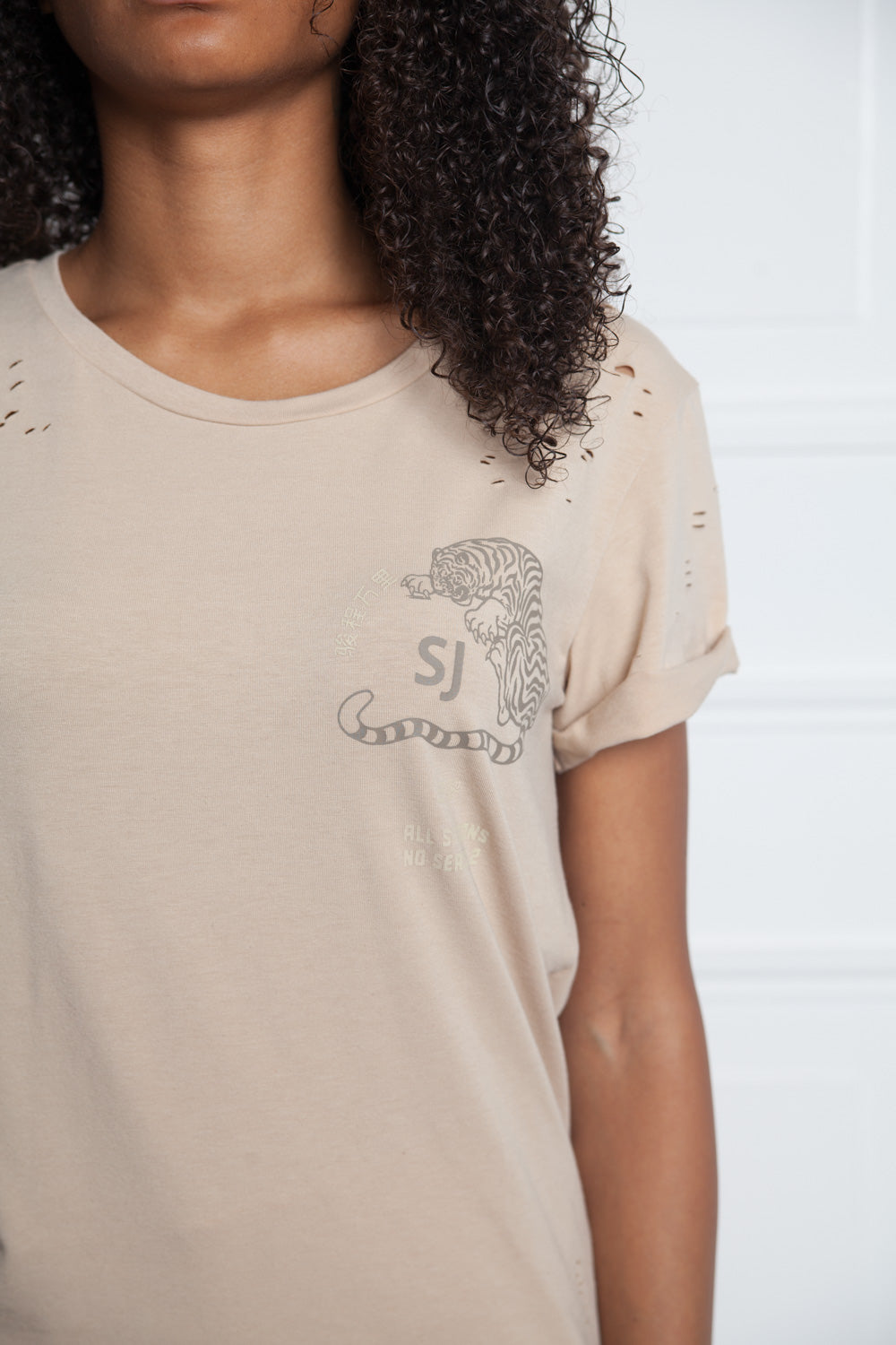 Sixth June - T-shirt imprimés chinois Femme destroy beige W2359VTS