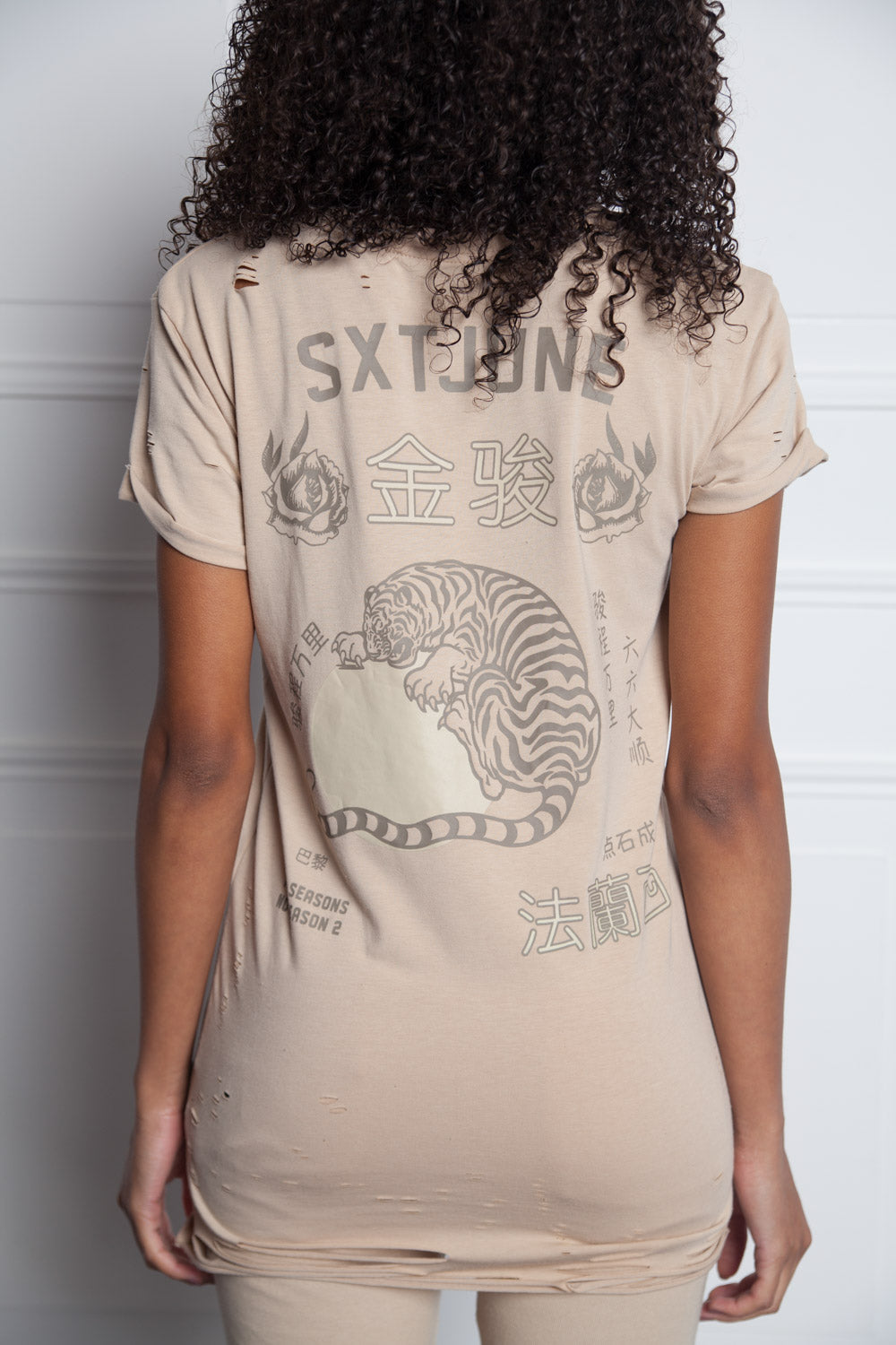 Sixth June - T-shirt imprimés chinois Femme destroy beige W2359VTS