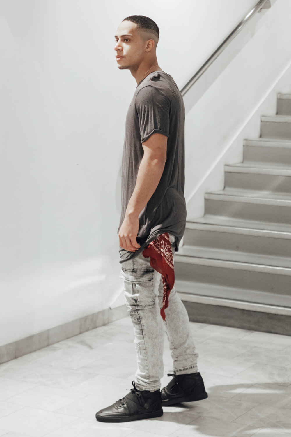 Sixth June - T-shirt oversize moucheté destroy gris foncé M2222VTS