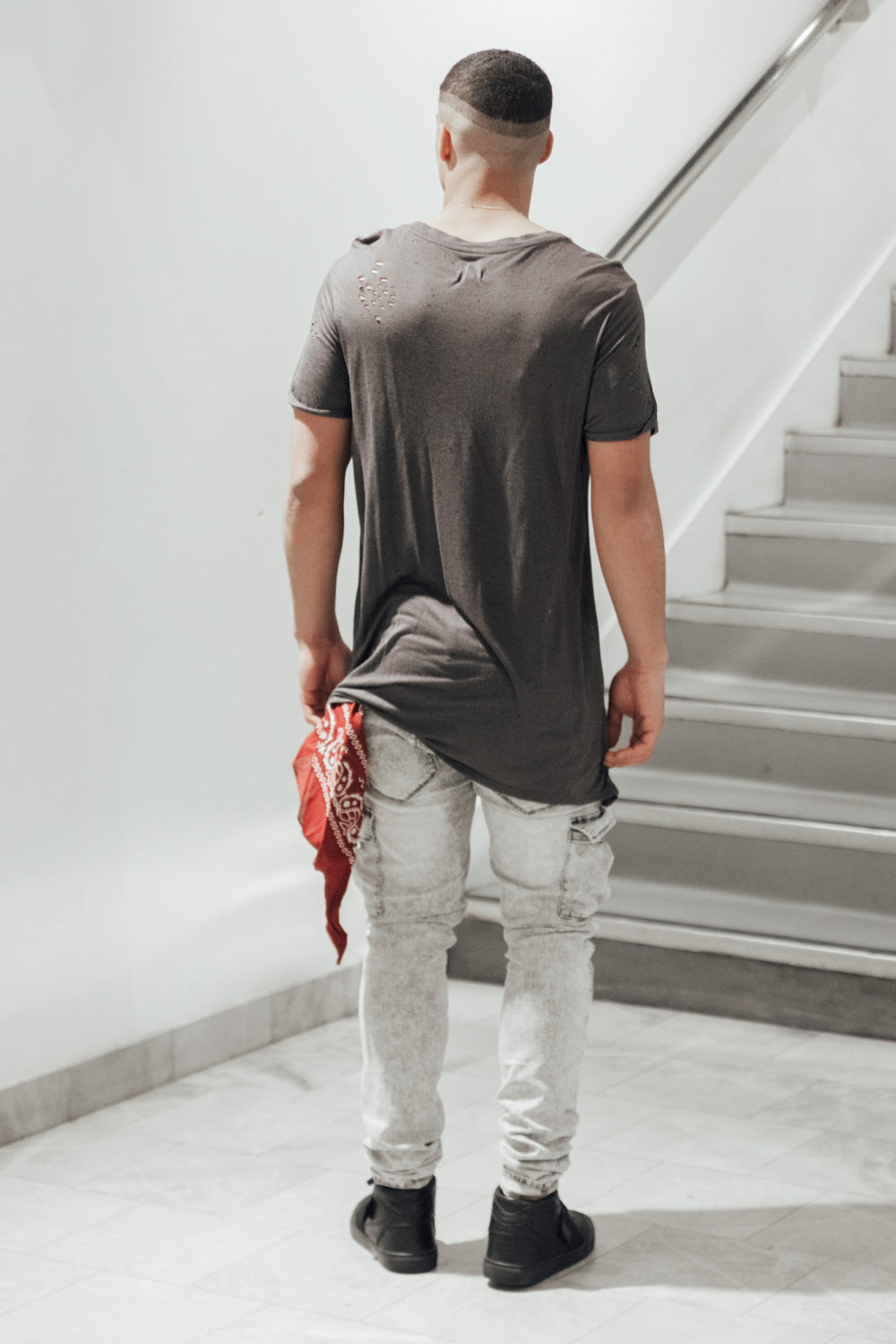 Sixth June - T-shirt oversize moucheté destroy gris foncé M2222VTS