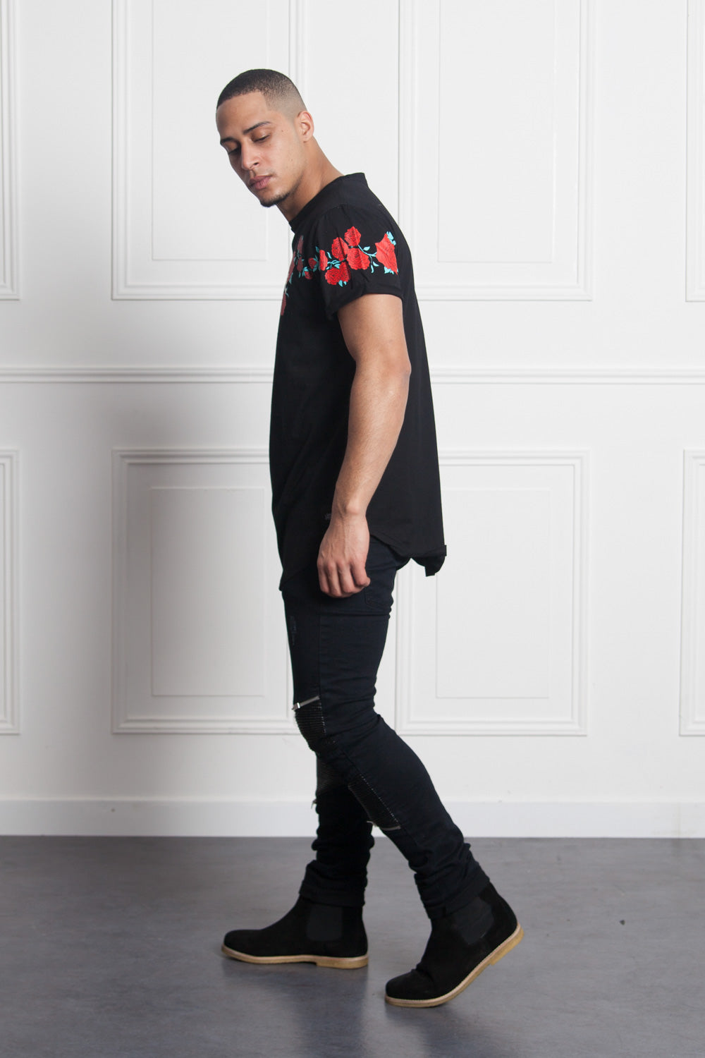 Sixth June - T-shirt roses flock print black M2525VTS