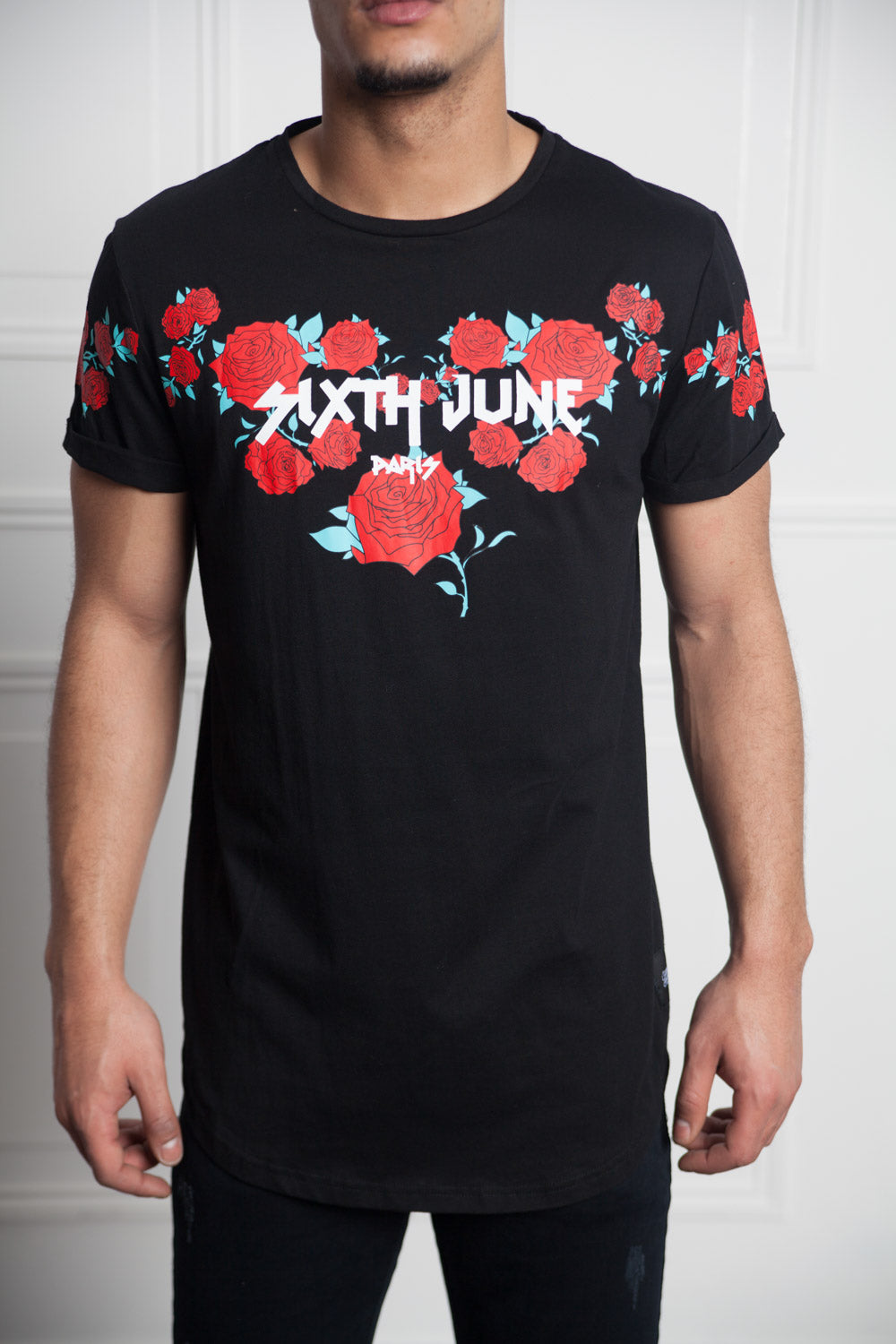Sixth June - T-shirt roses flock print black M2525VTS