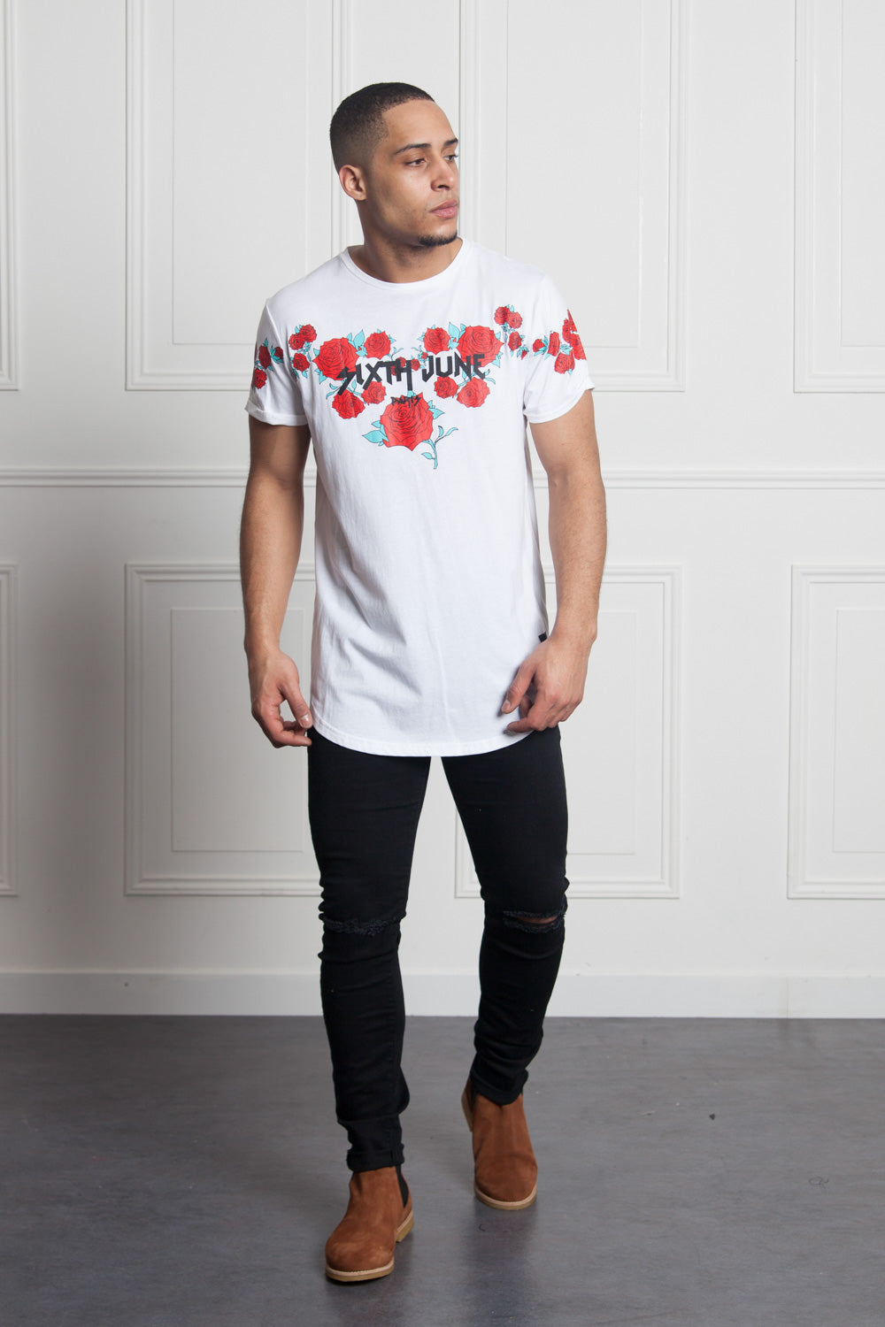 Sixth June - T-shirt roses flock print white M2525VTS