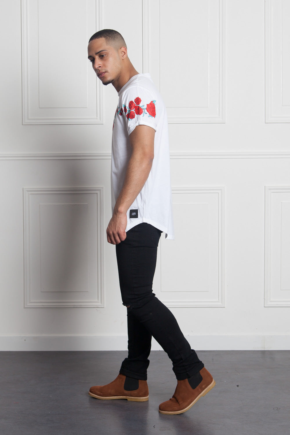 Sixth June - T-shirt roses flock print white M2525VTS