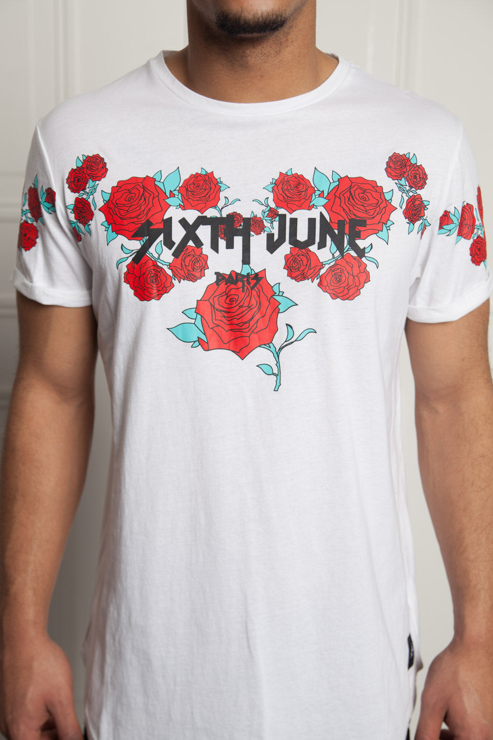 Sixth June - T-shirt roses flock print white M2525VTS