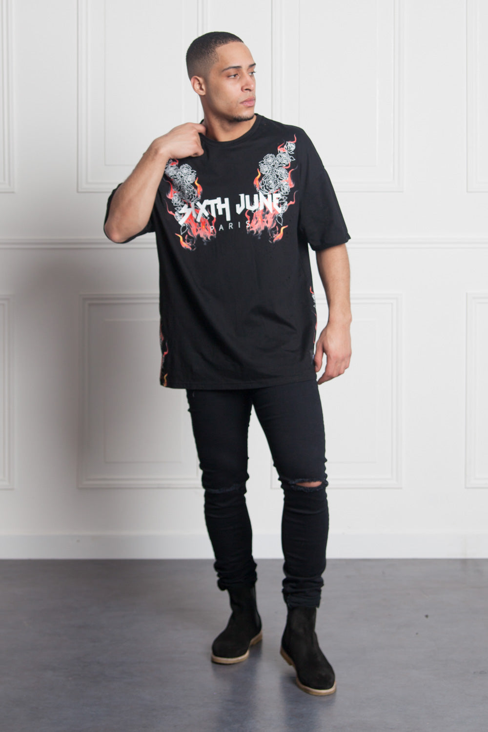 Sixth June - T-shirt fire print destroyed black M2530VTS