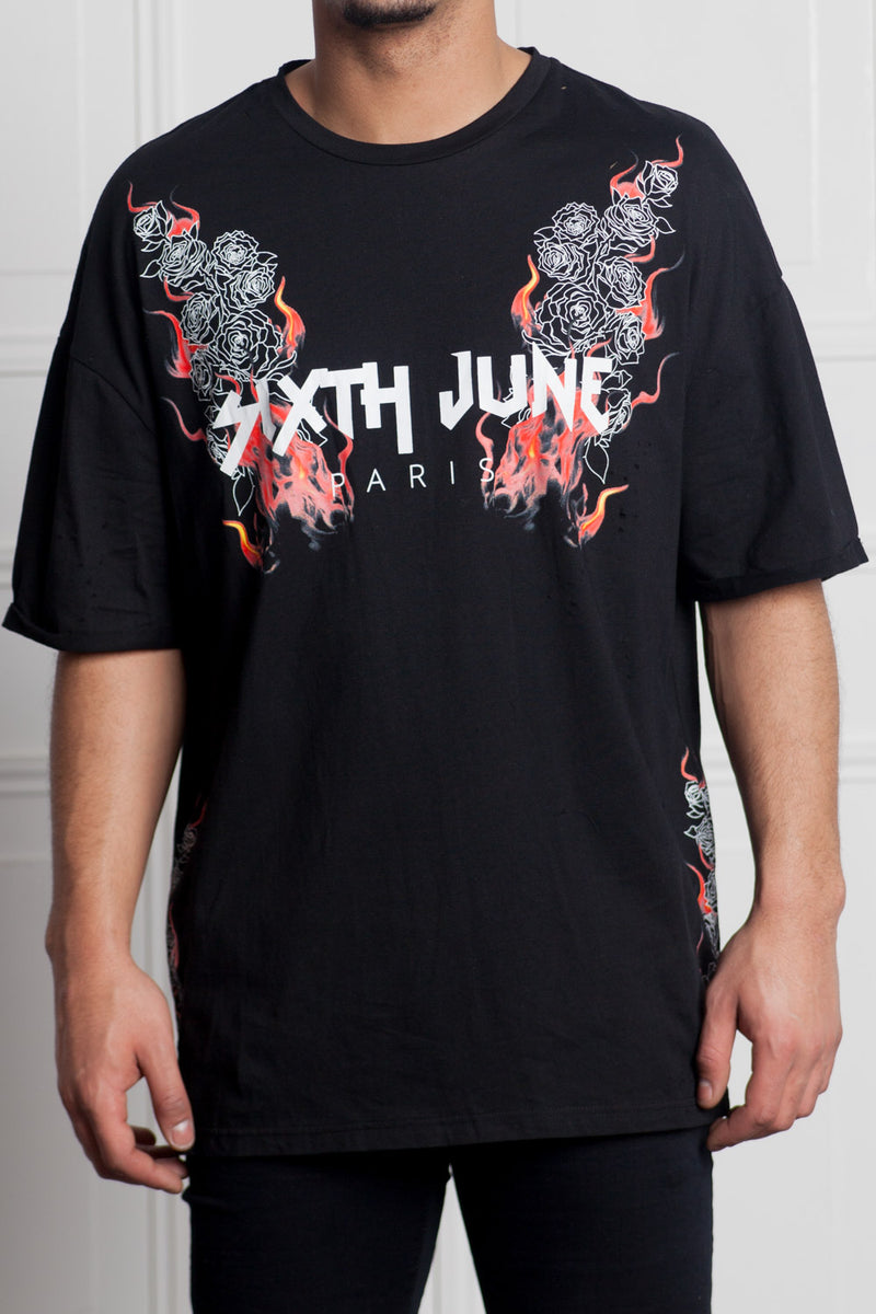 Sixth June - T-shirt fire print destroyed black M2530VTS