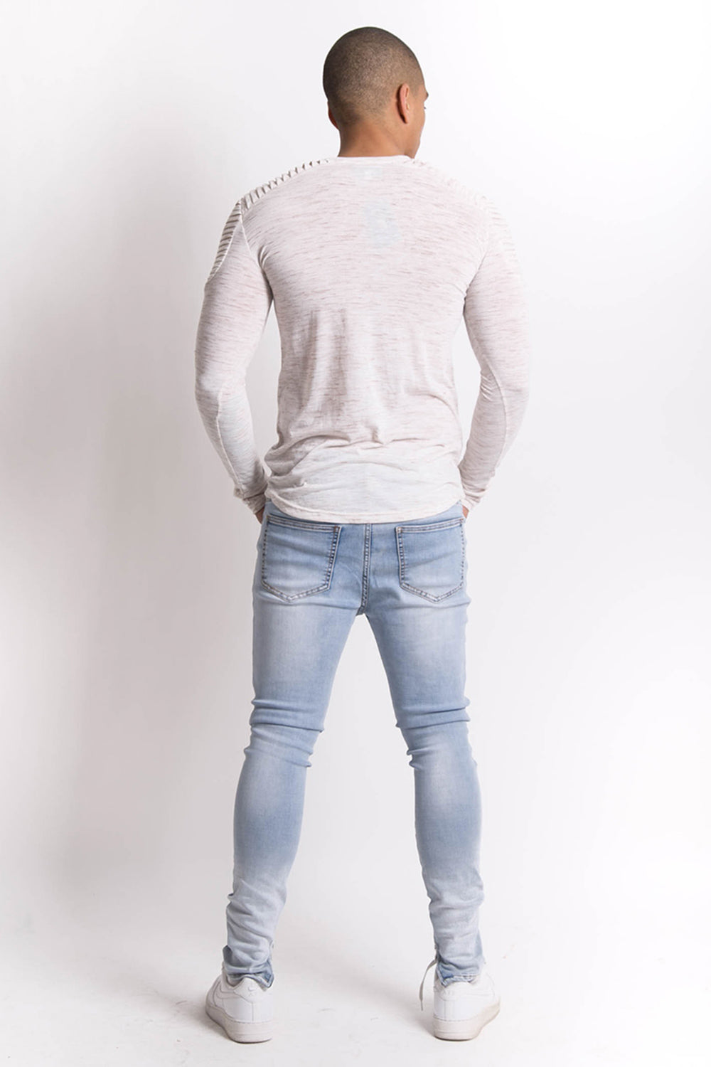 Sixth June - T-shirt chiné biker manches longues beige